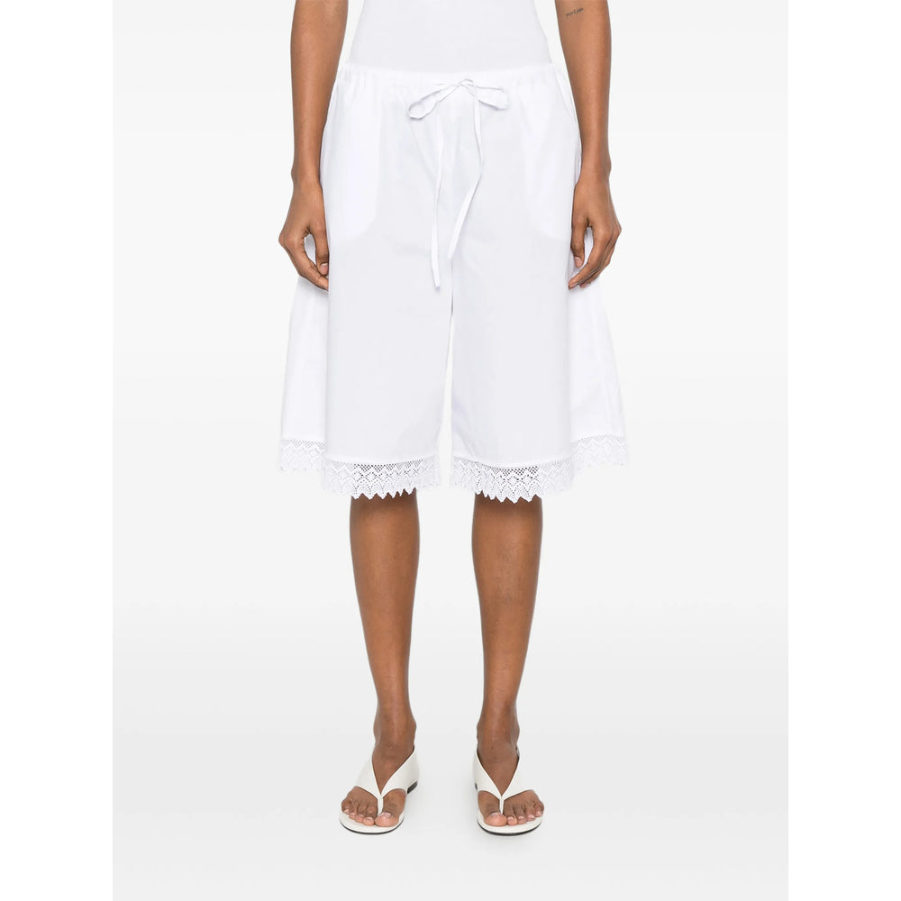 The Nina Studio Lace-Trim Cotton Shorts — White, view 5