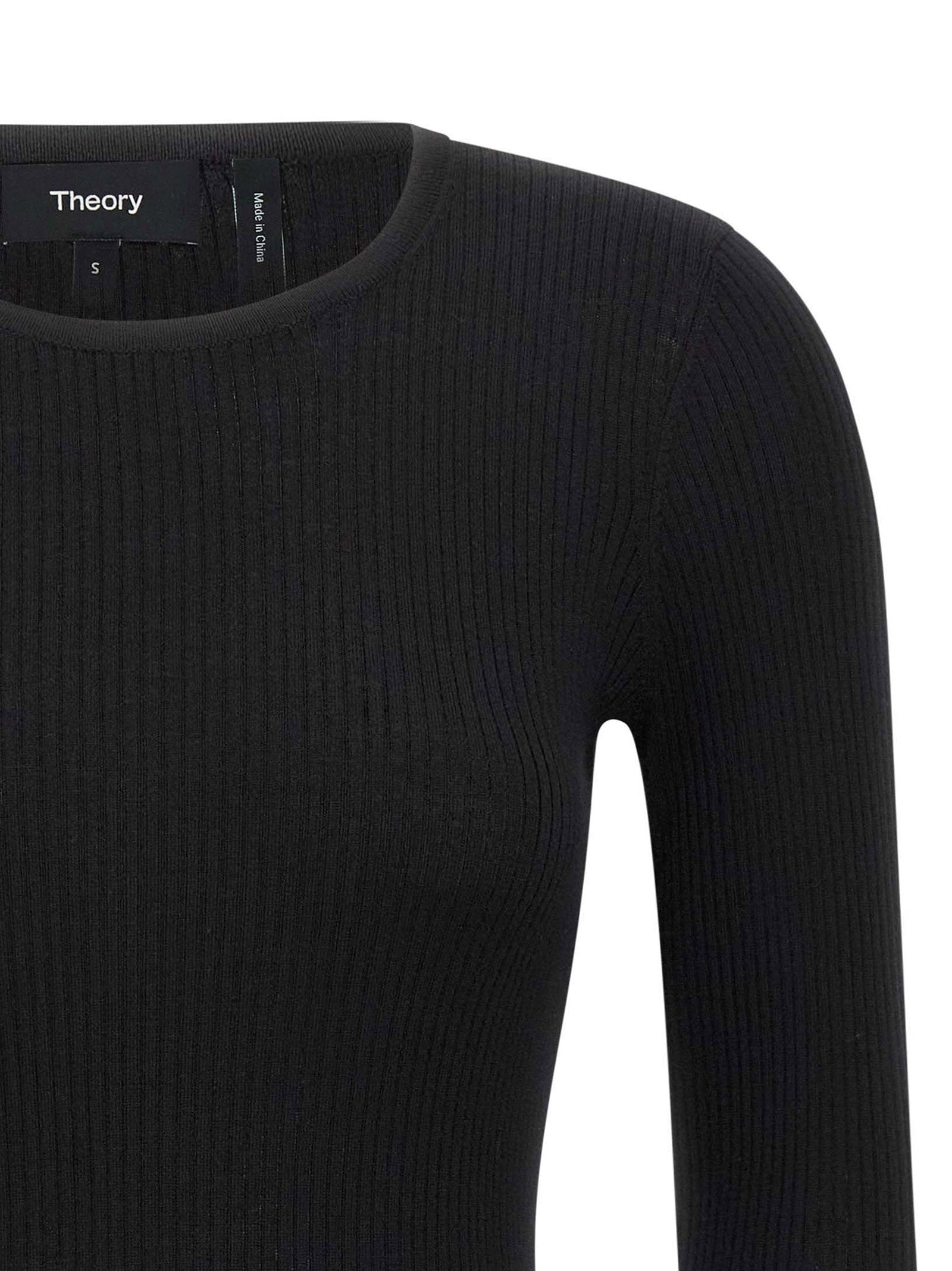 Theory Ribbed Wool Sweater — Black, view 3