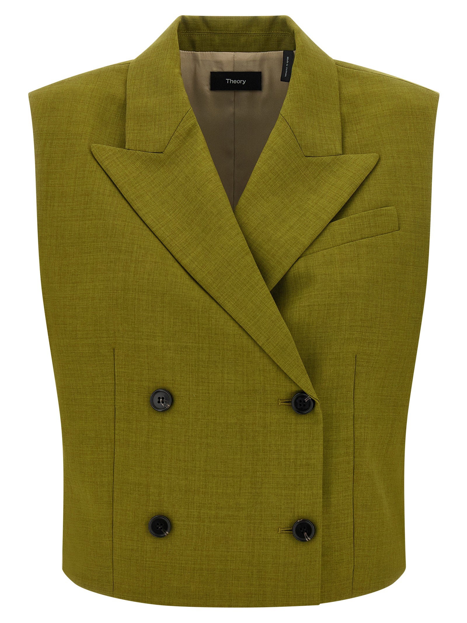 Theory Double-Breasted City Twill Vest — Olive by Theory