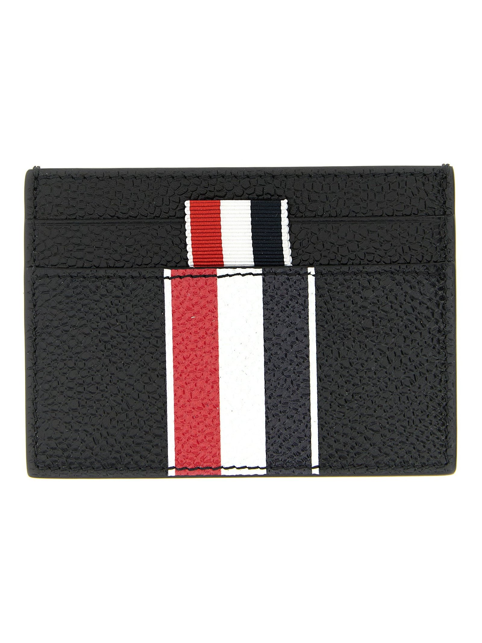 Thom Browne RWB-Striped Leather Card Case — Black by Thom Browne