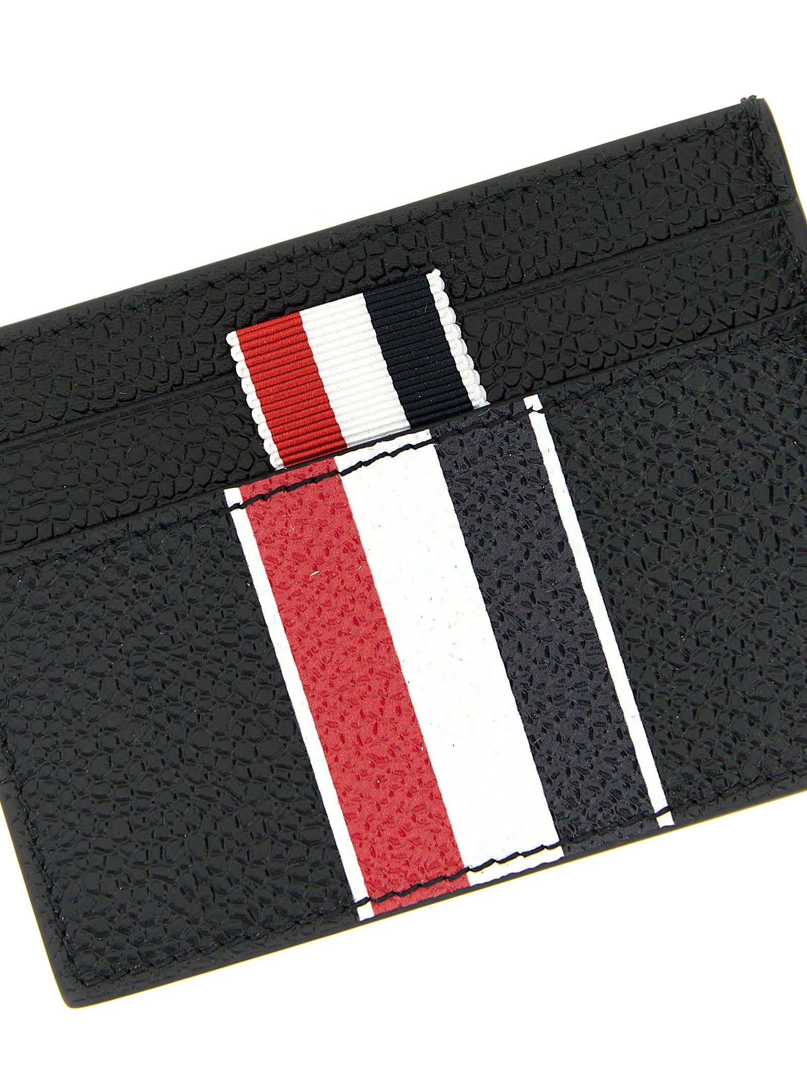 Thom Browne RWB-Striped Leather Card Case — Black, view 3