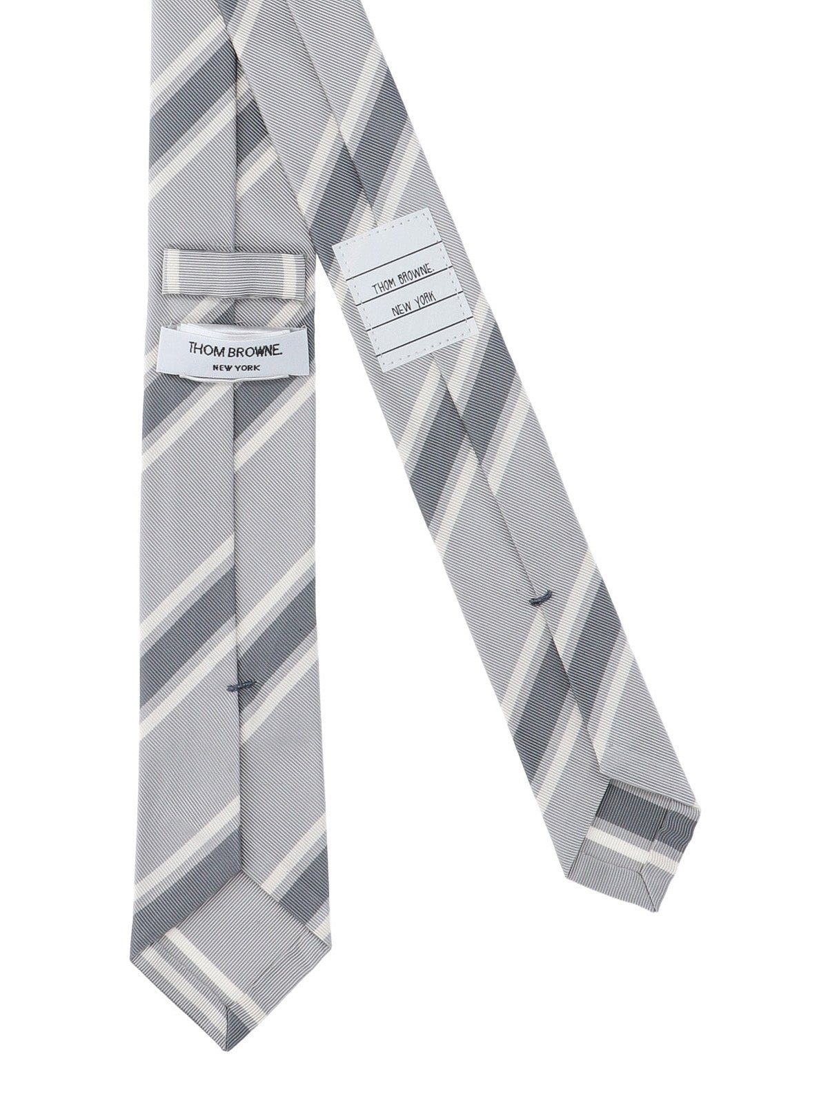 Thom Browne Diagonal Striped Silk Necktie — Gray, view 3