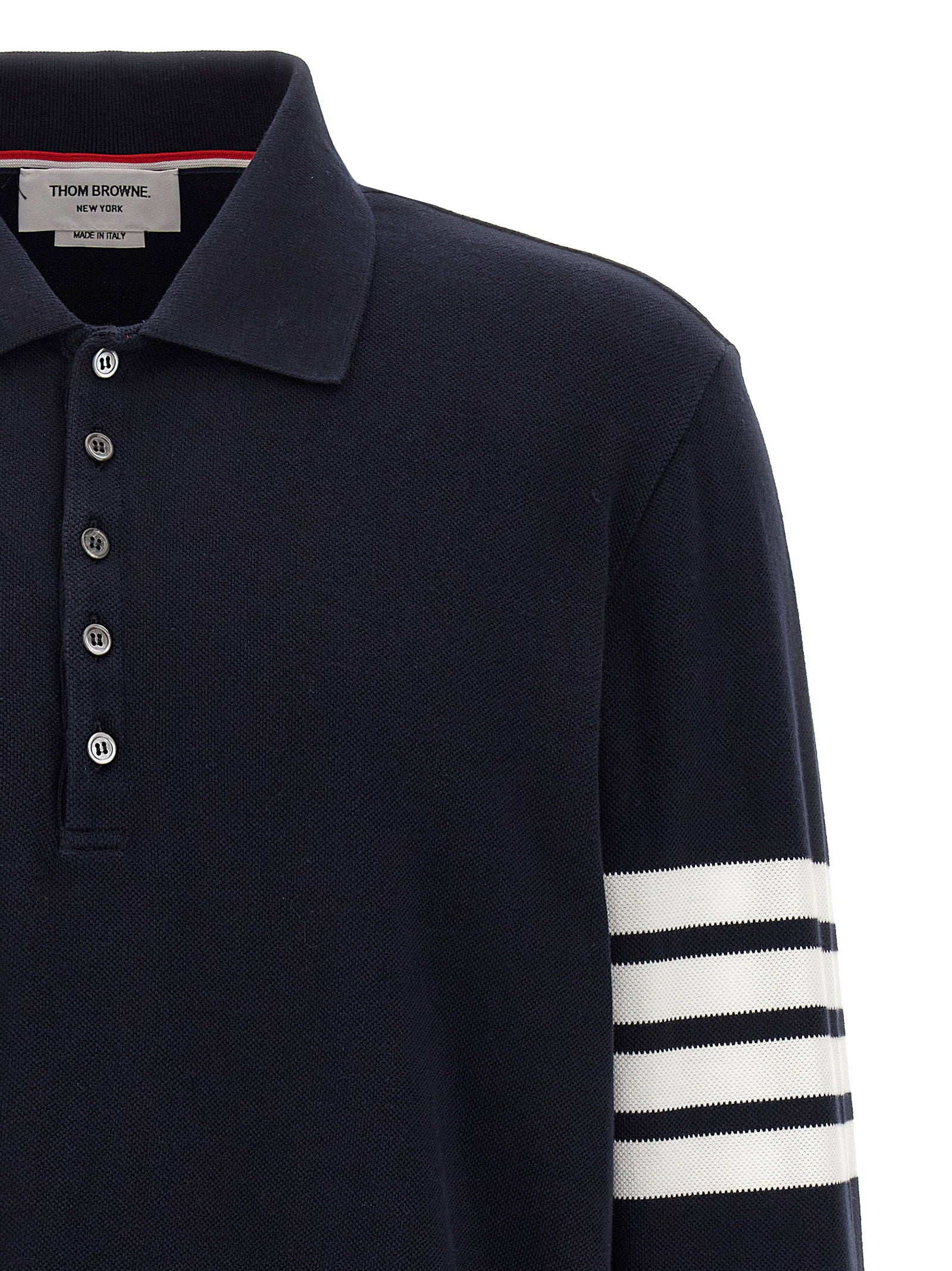 Thom Browne 4-Bar Striped Polo Shirt — Navy, view 3