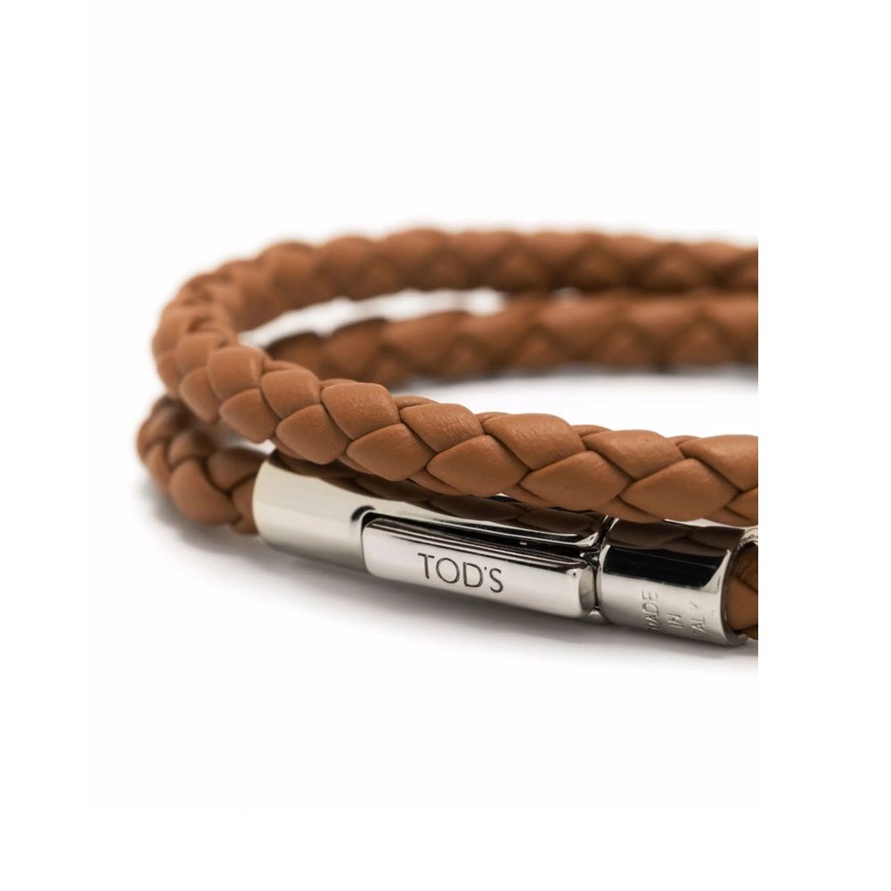 Tod's Leather Braided with Engraved Logo Clasp Bracelet — Brown, view 2