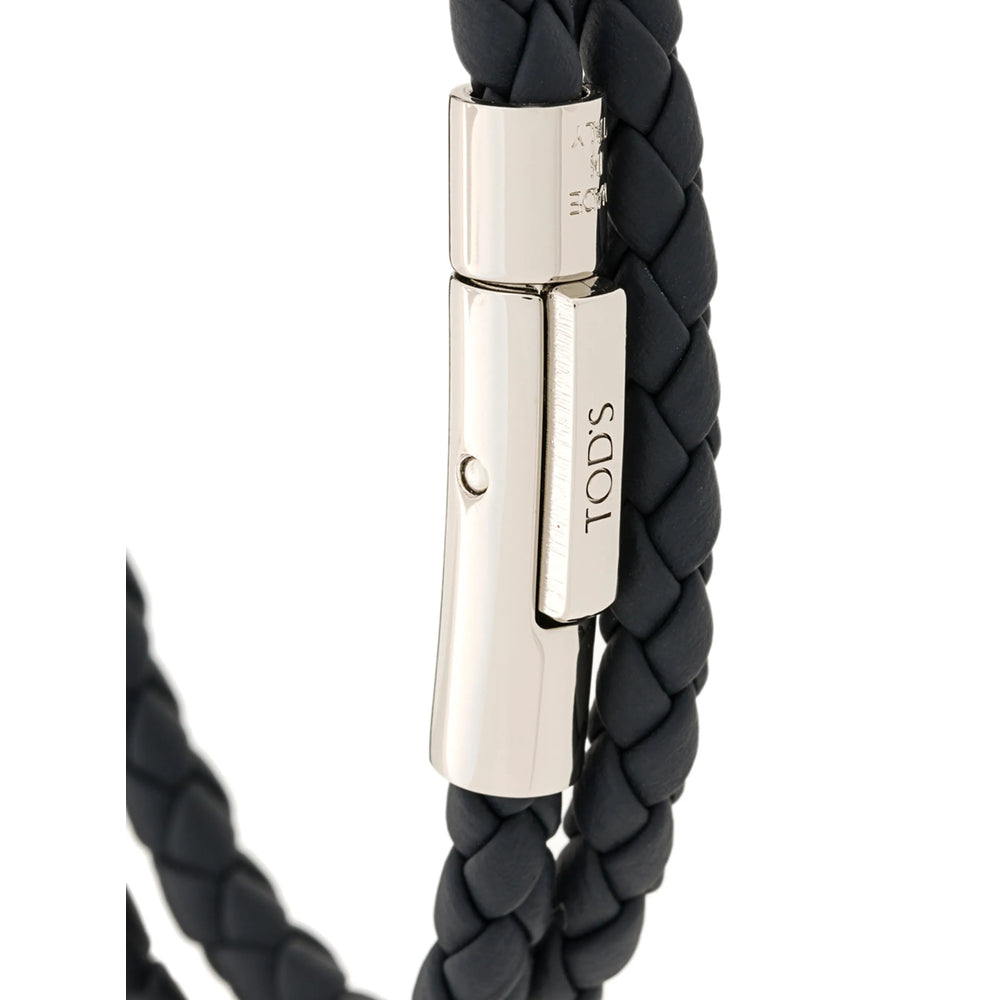 Tod's Braided Calf Leather Bracelet — Navy, view 2