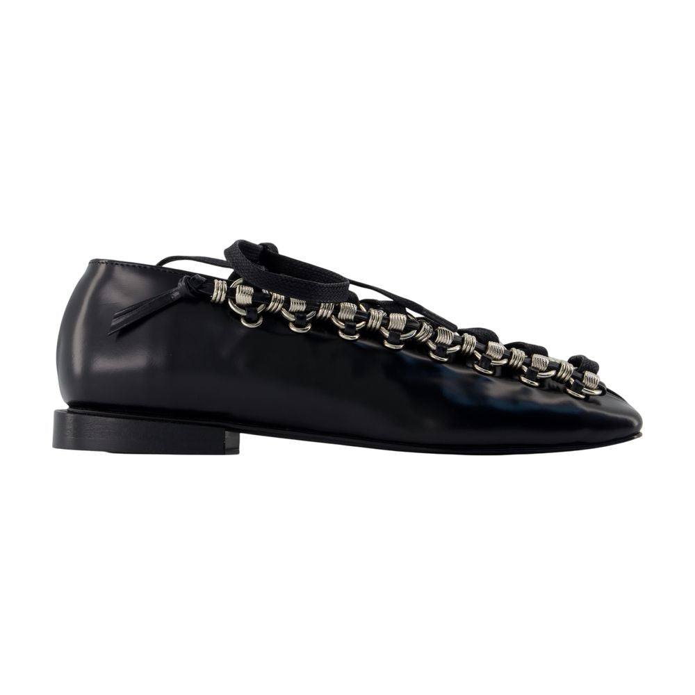 Toga Pulla Chain-Trimmed Calfskin Ballet Flat — Black by Toga Pulla