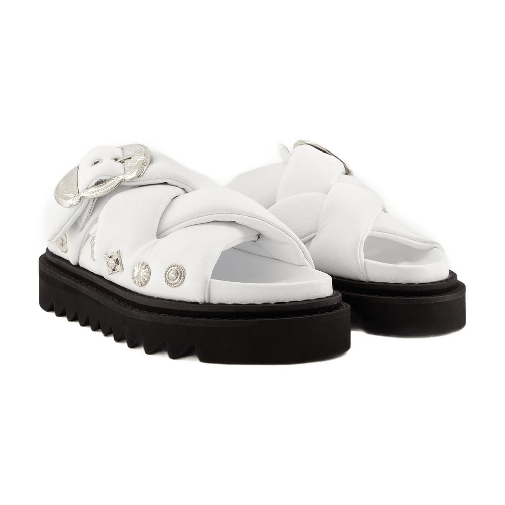 Toga Pulla Puffy Leather Sandal — White, view 3