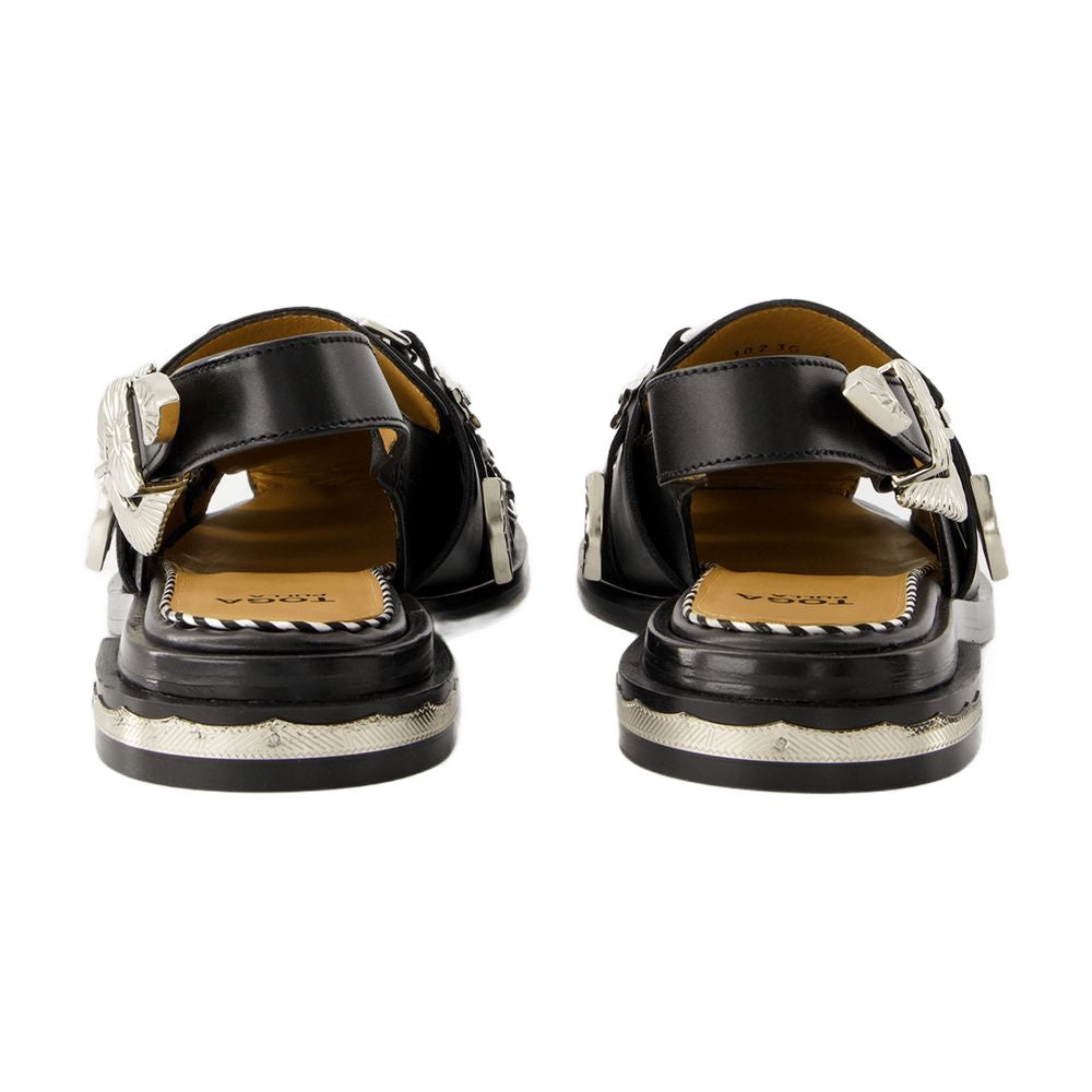 Toga Pulla Leather Slide Sandals — Black by Toga Pulla