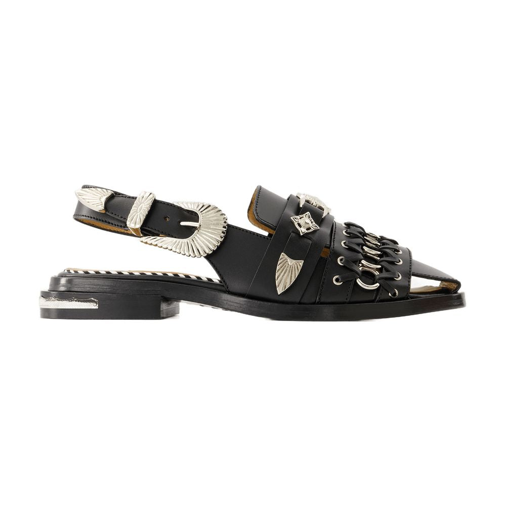 Toga Pulla Leather Slide Sandals — Black, view 2