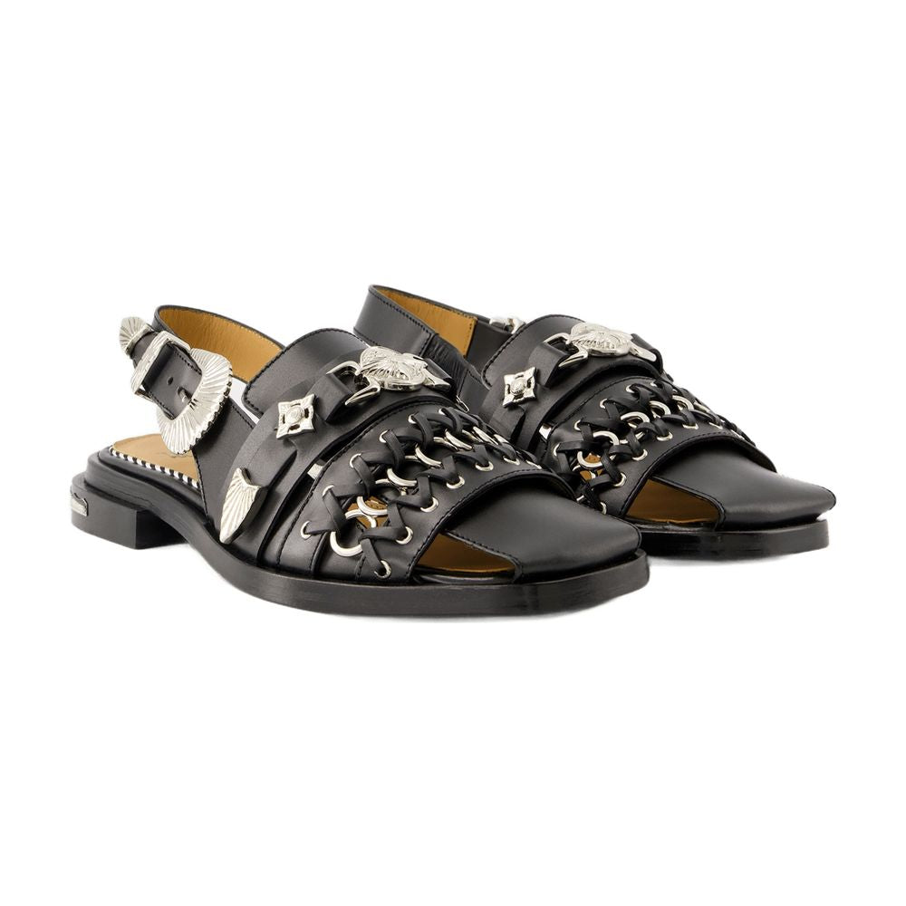 Toga Pulla Leather Slide Sandals — Black, view 3