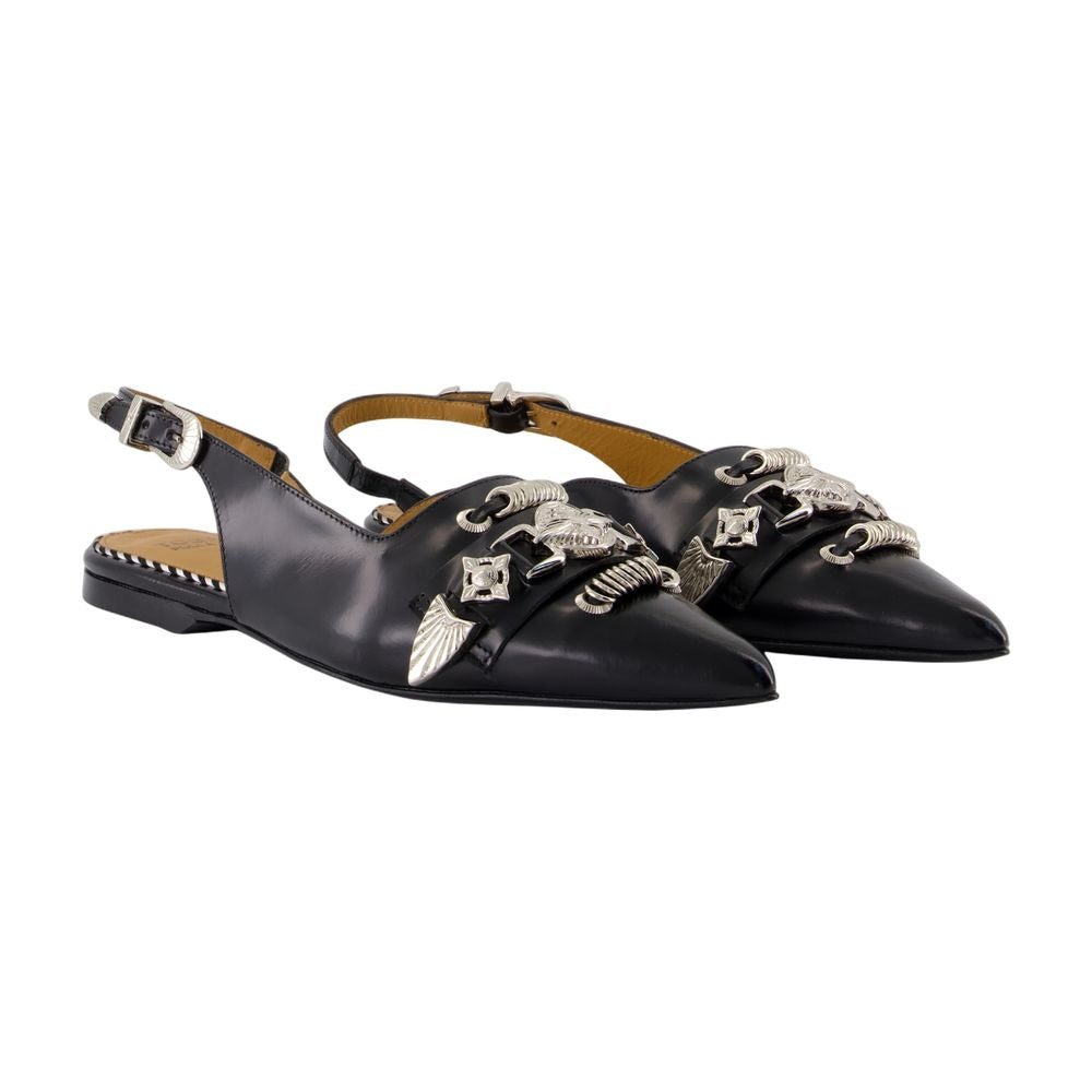 Toga Pulla Hardware-Embellished Calfskin Slingback Flat — Black, view 2