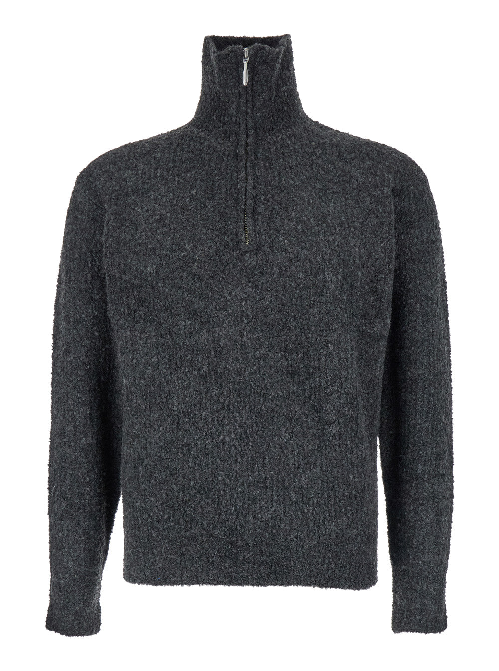 Tonywack Half-Zip High-Neck Wool Blend Sweater — Gray by Tonywack
