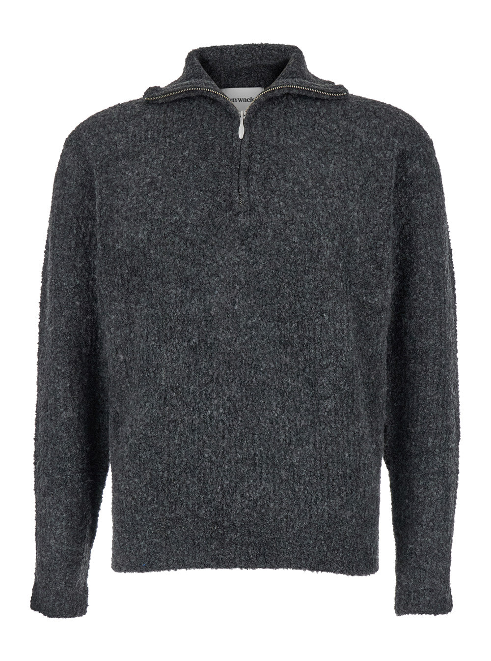 Tonywack Half-Zip High-Neck Wool Blend Sweater — Gray, view 4
