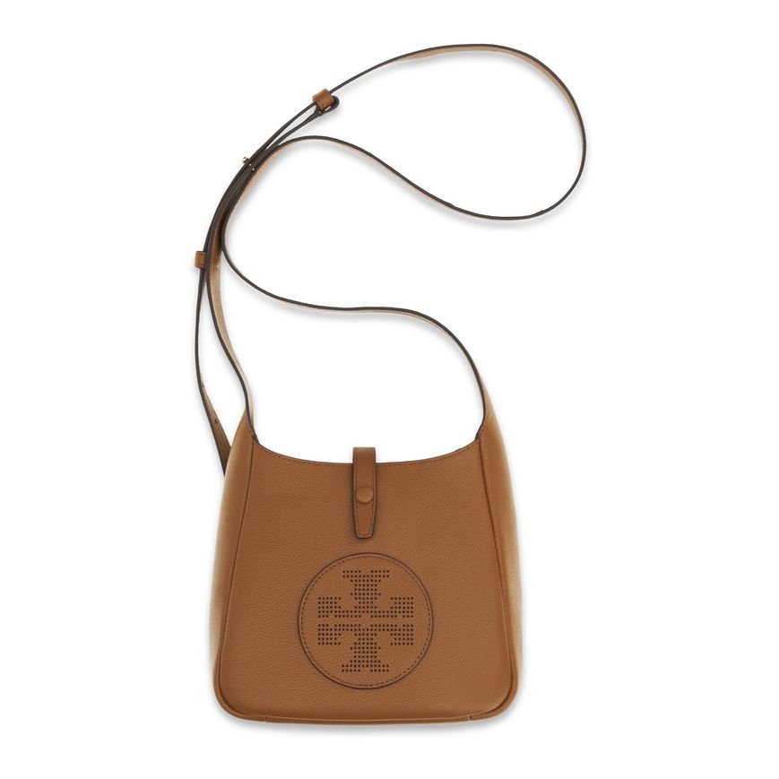 Tory Burch Perforated Logo Pebbled Calf Leather Crossbody Bag — Brown by Tory Burch