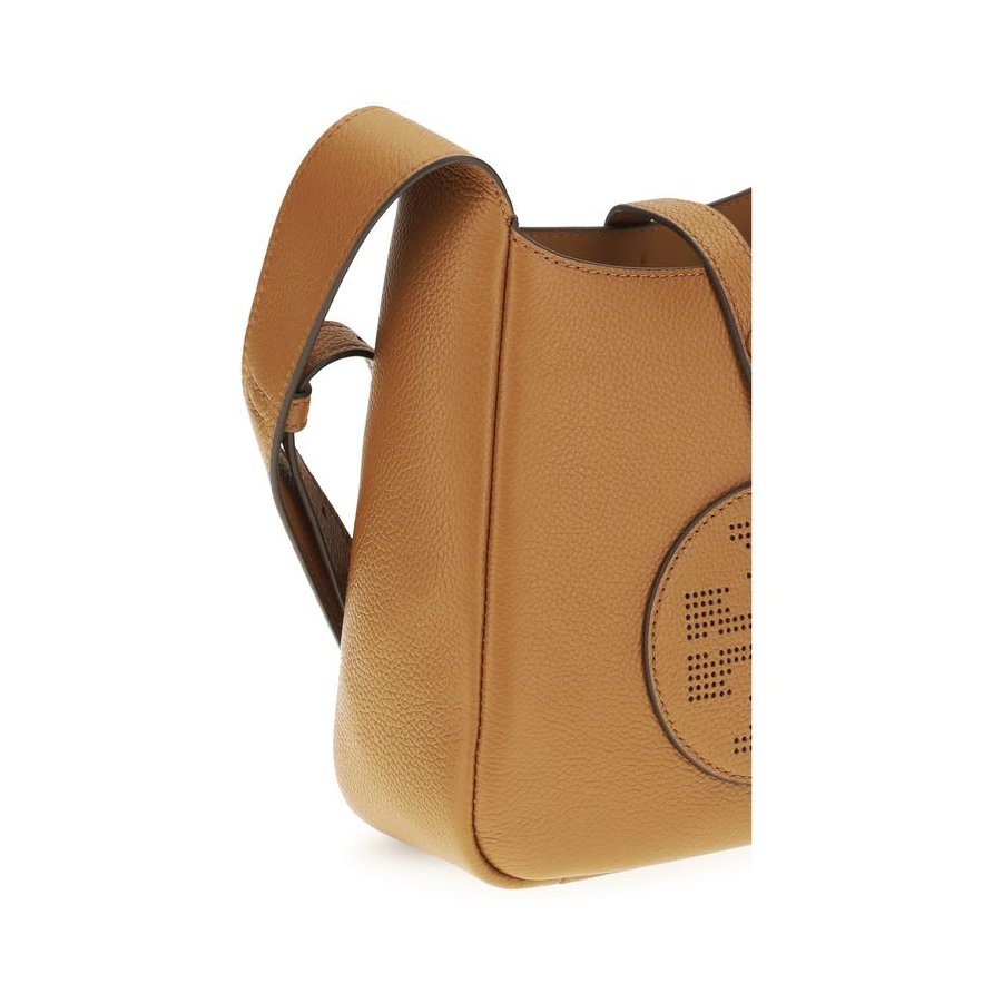 Tory Burch Perforated Logo Pebbled Calf Leather Crossbody Bag — Brown, view 3