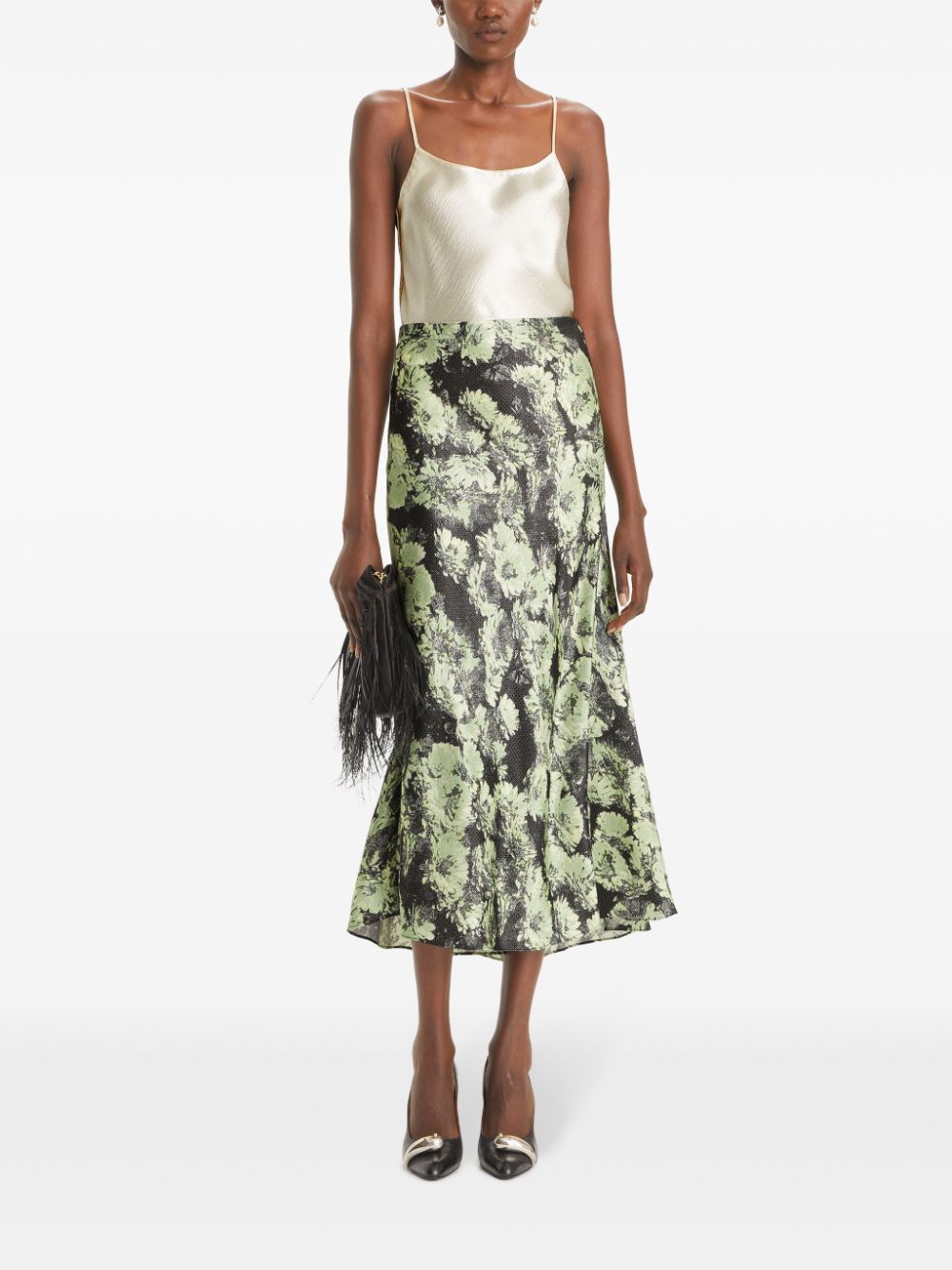Tory Burch Floral Printed Skirt — Black, view 2