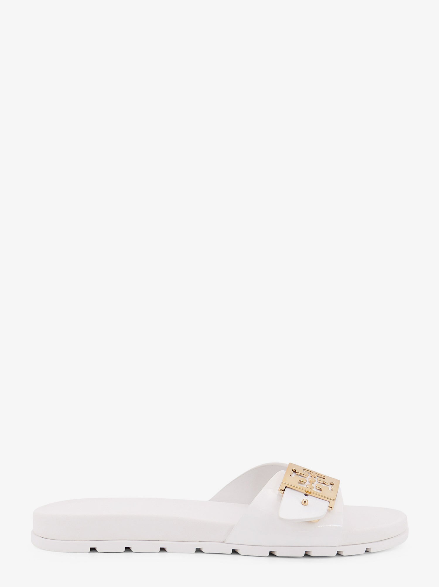 Tory Burch Patent Leather Adjustable Buckle Slide Sandal — White by Tory Burch