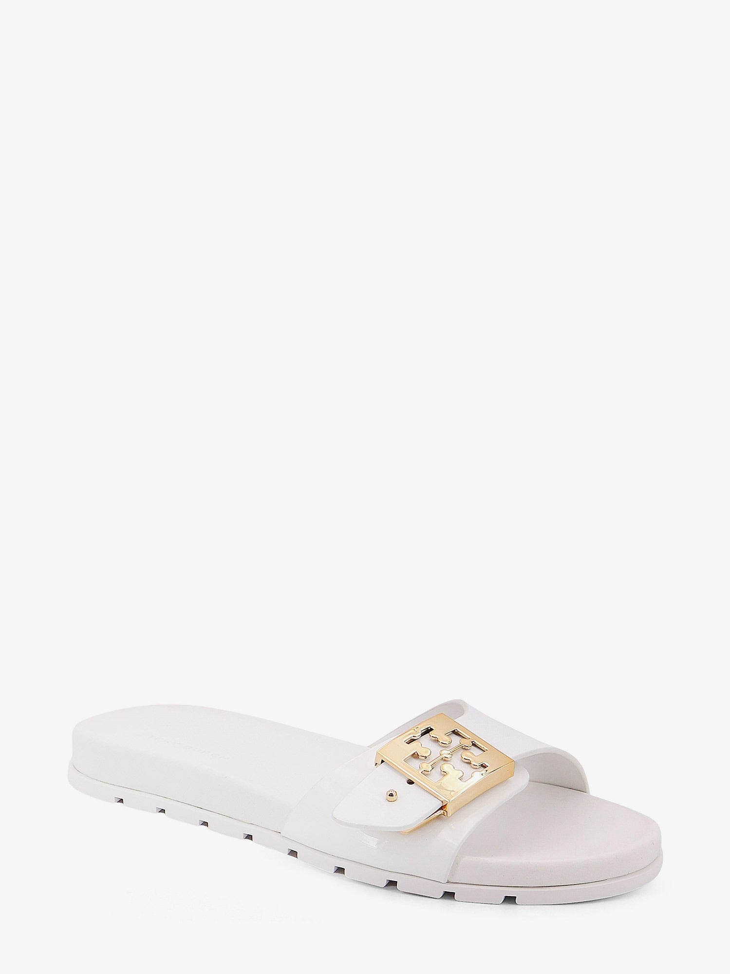 Tory Burch Patent Leather Adjustable Buckle Slide Sandal — White, view 2