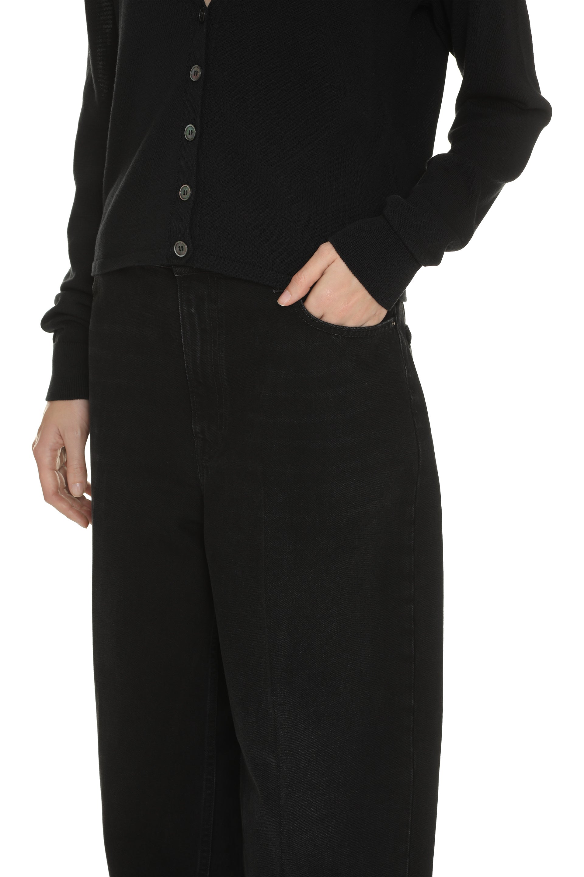 Toteme Wide-Leg Cotton Jeans — Black, view 5