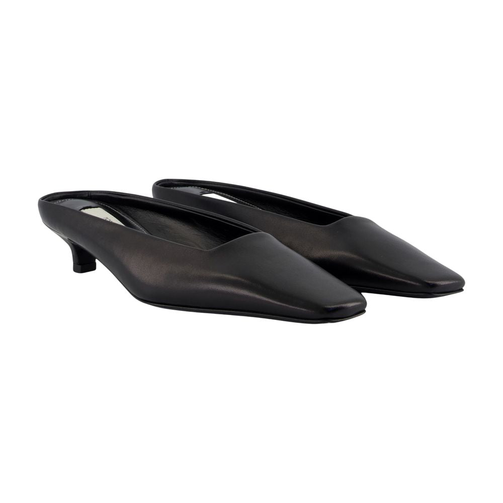 Toteme Pointed-Toe Calfskin Kitten Pump — Black, view 2