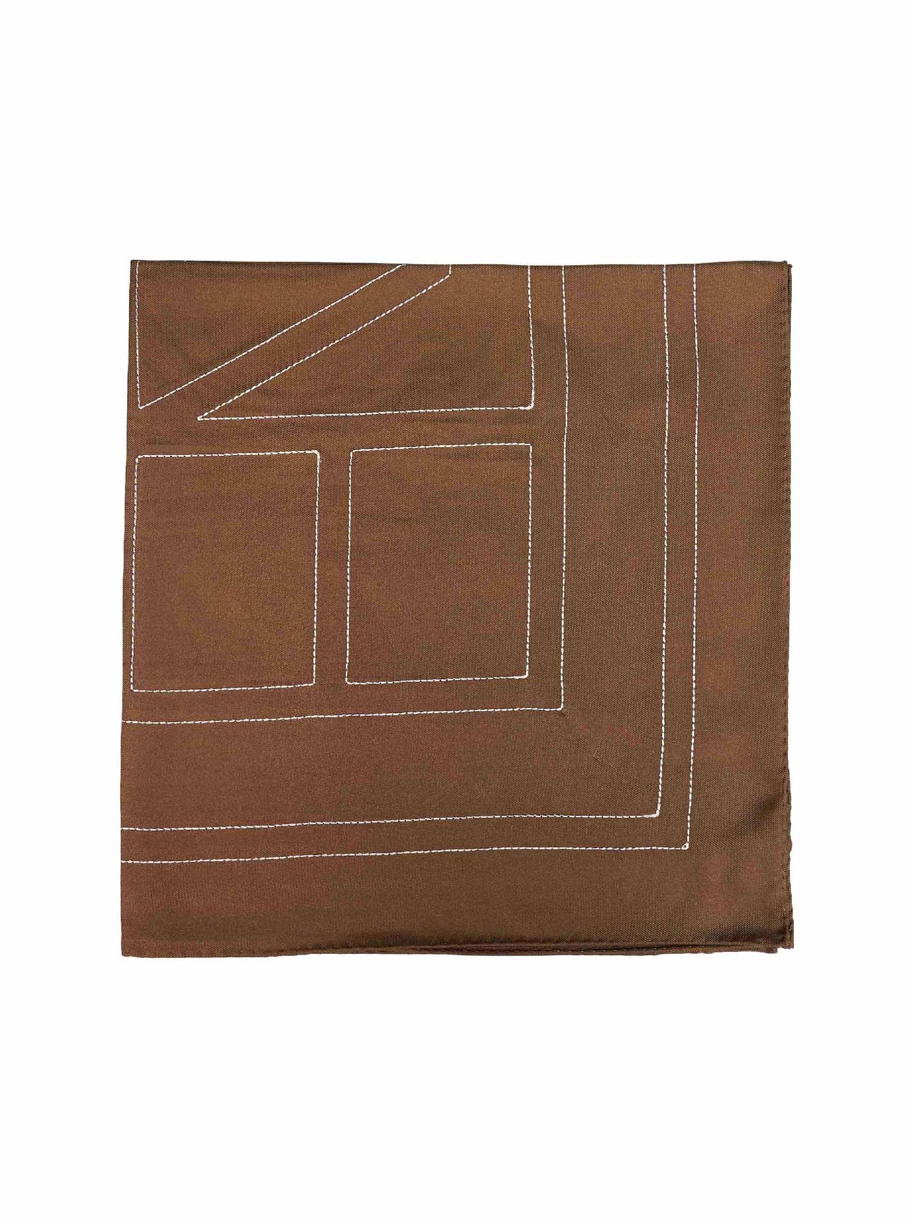 Toteme Embroidered Monogram Silk Scarf — Brown by Toteme