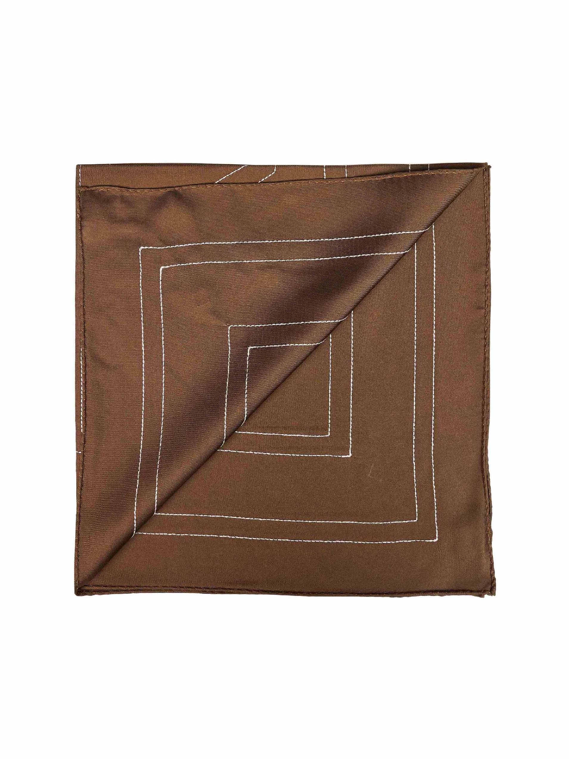 Toteme Embroidered Monogram Silk Scarf — Brown, view 2