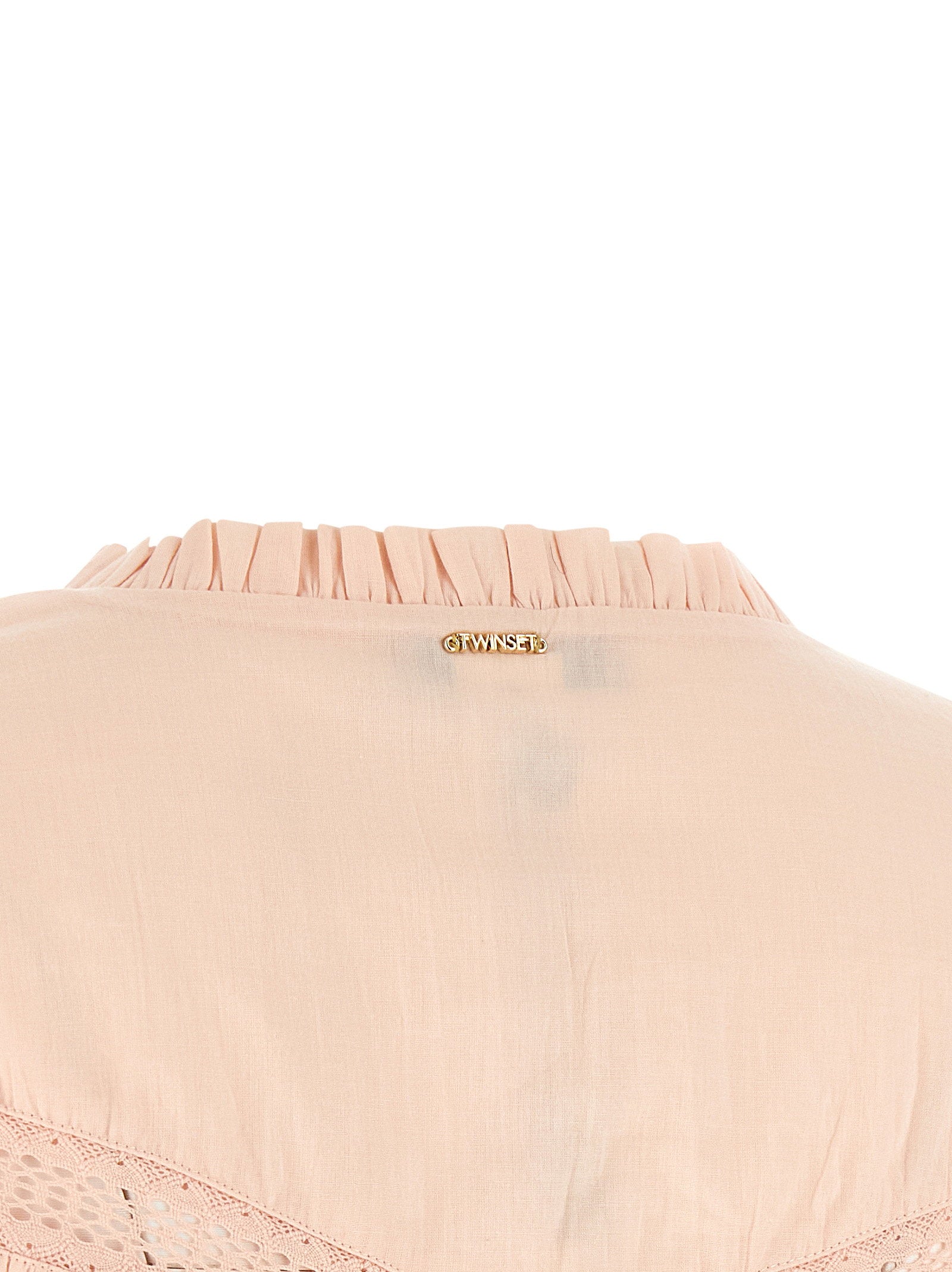 Twin Set Pleated Cotton Blouse — peach, view 4