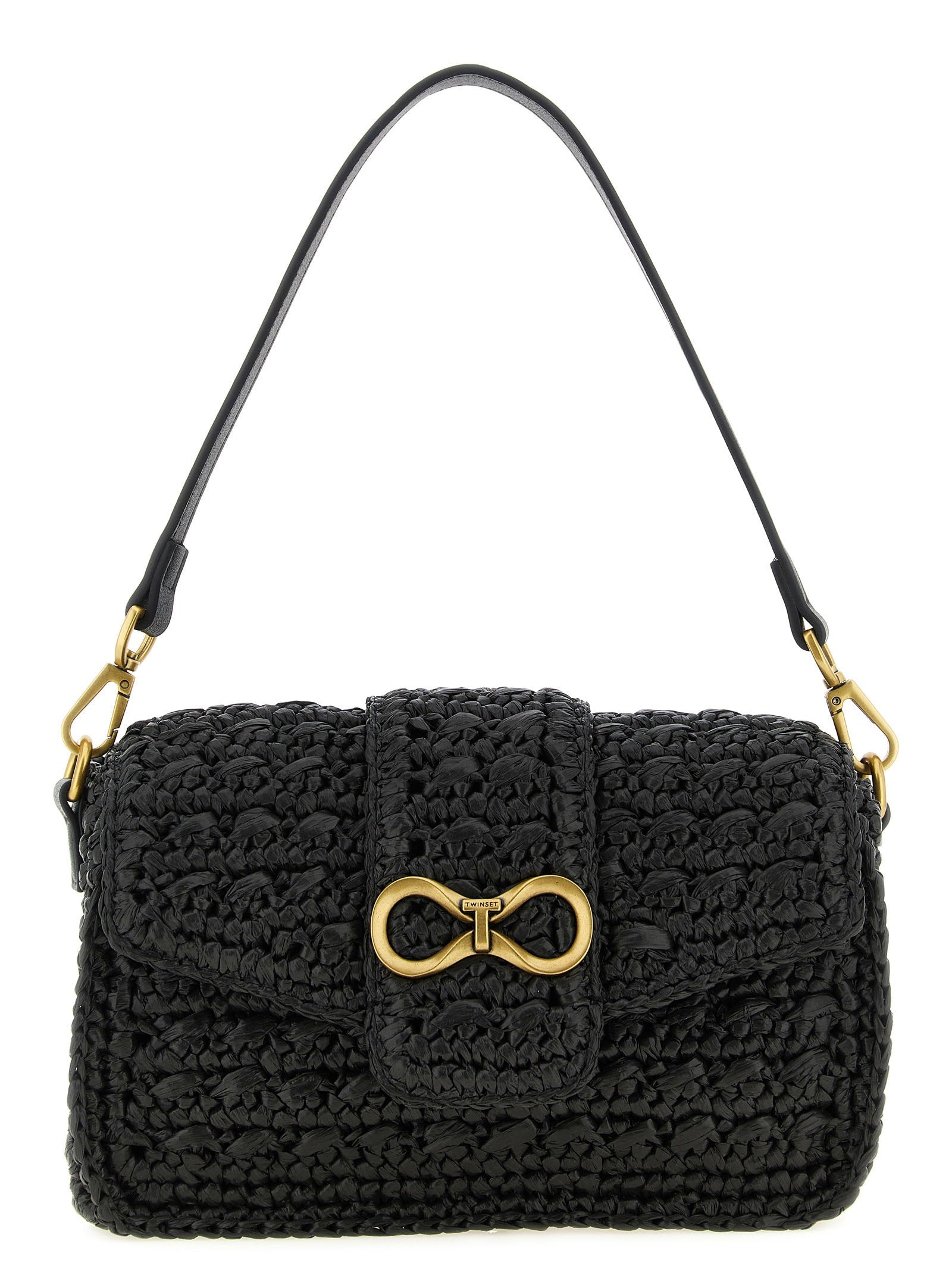 Twin Set Hand-Woven Raffia Crossbody Bag — Black by Twin-Set