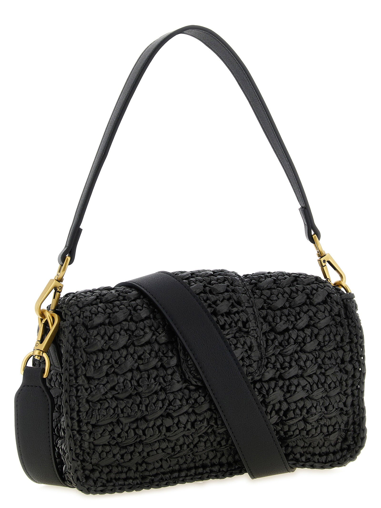 Twin Set Hand-Woven Raffia Crossbody Bag — Black, view 2