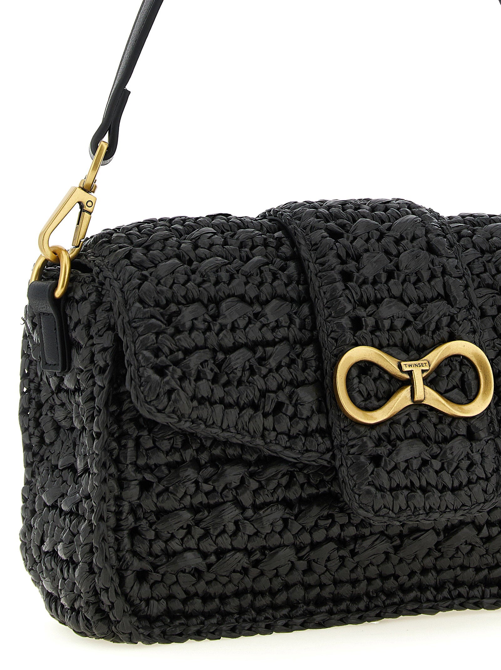 Twin Set Hand-Woven Raffia Crossbody Bag — Black, view 3
