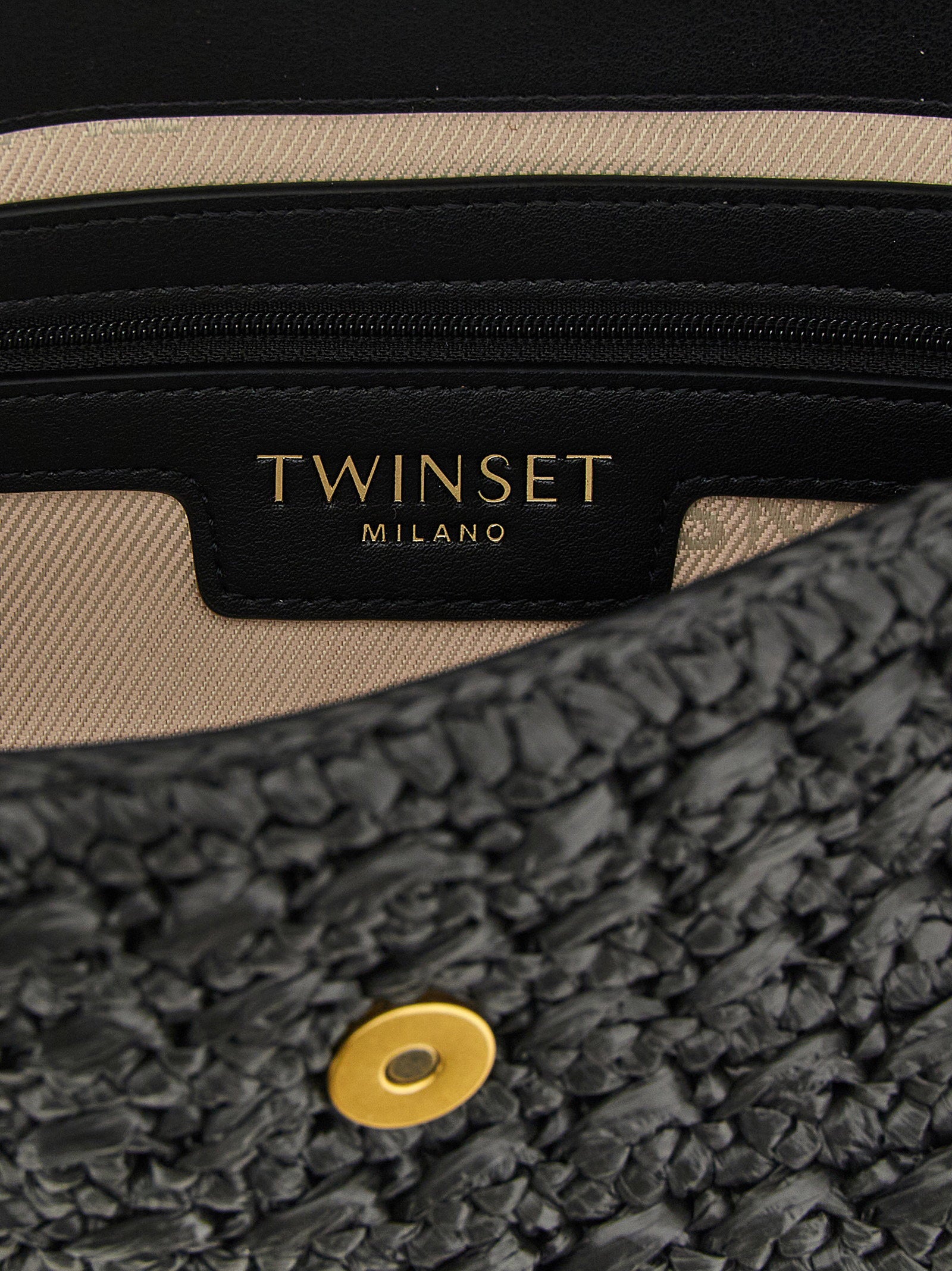 Twin Set Hand-Woven Raffia Crossbody Bag — Black, view 4