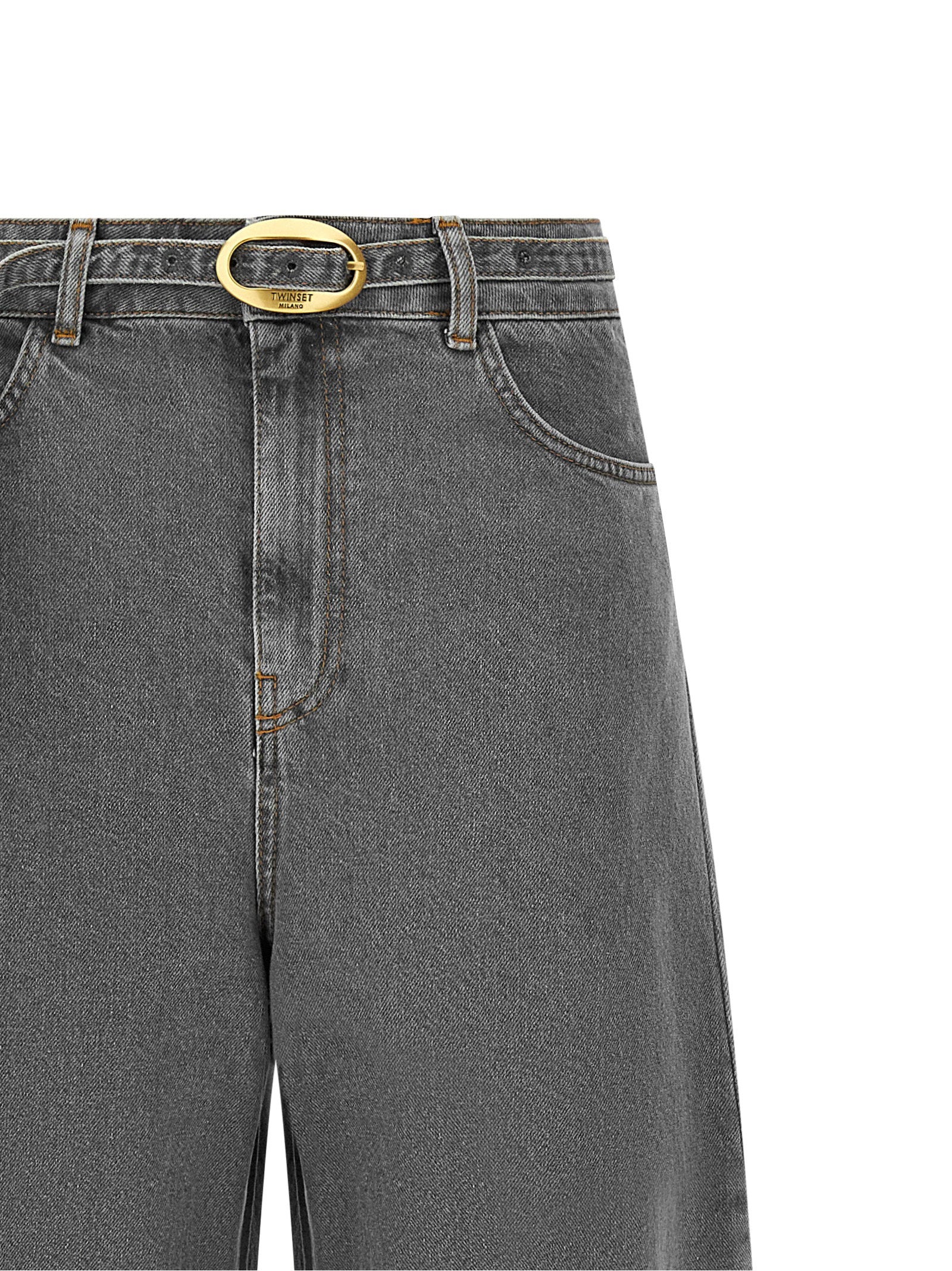 Twin Set Belted Wide-Leg Jeans — Grey, view 3
