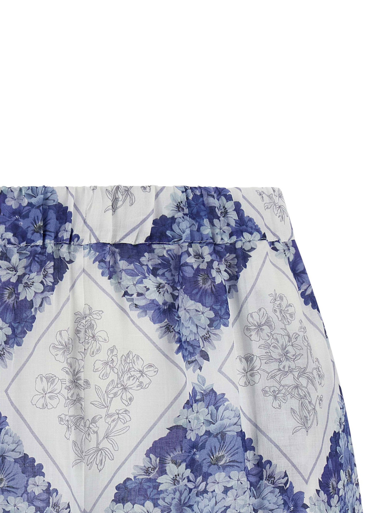 Twin Set Floral Lozenge Print Ramie Shorts — Blue, view 3