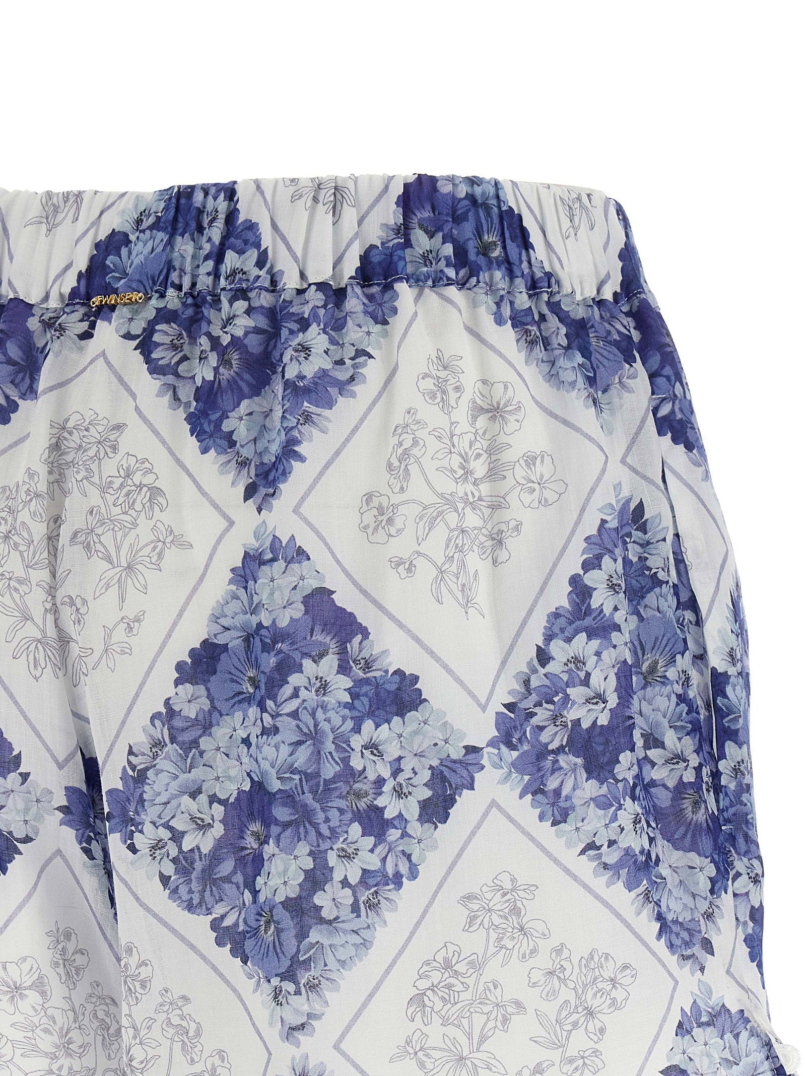 Twin Set Floral Lozenge Print Ramie Shorts — Blue, view 4
