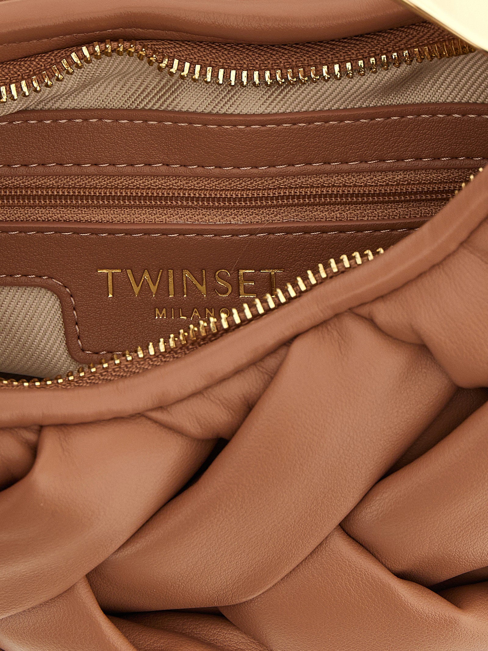 Twin Set Quilted Nappa Leather Shoulder Bag — Camel, view 4