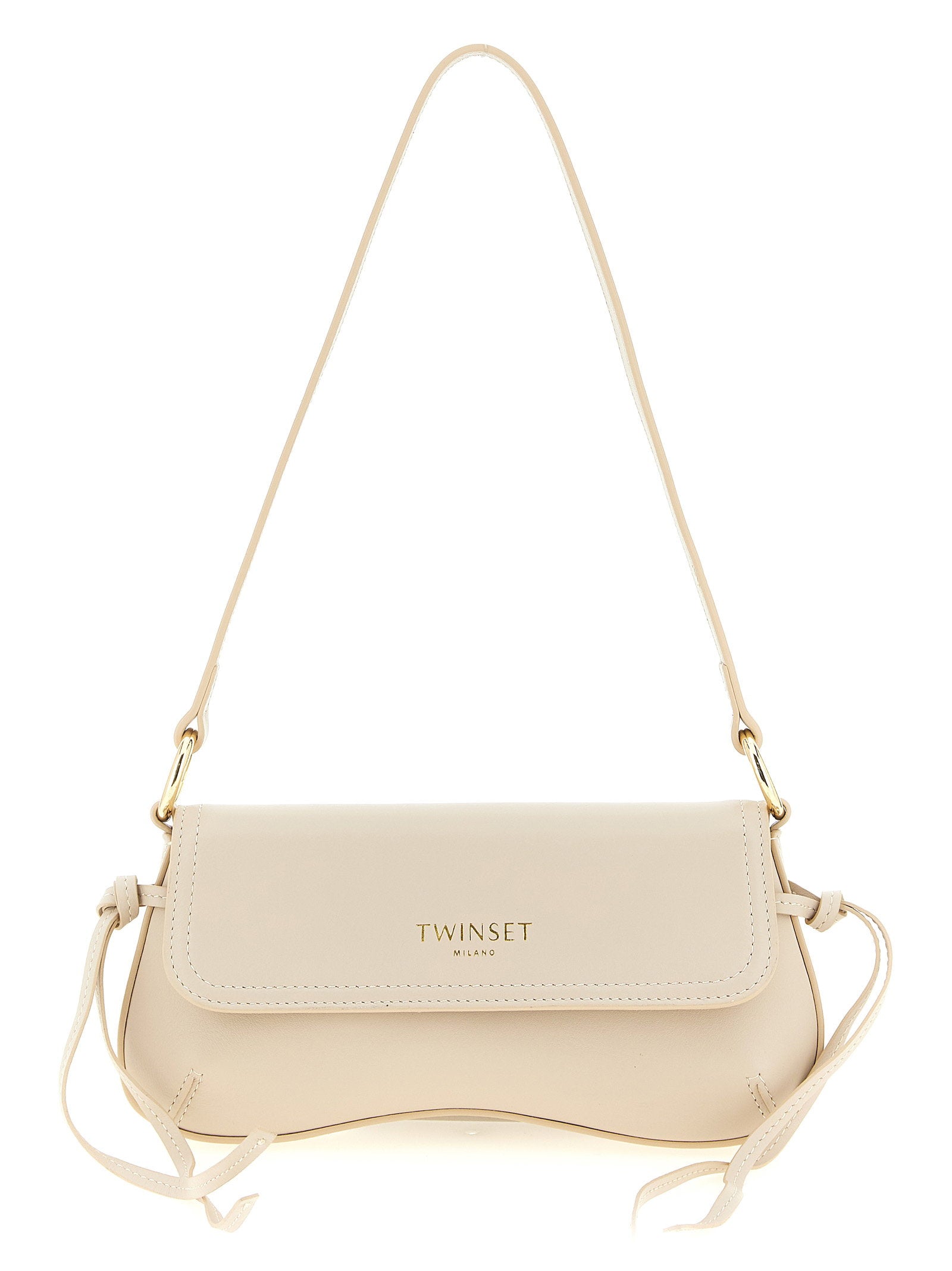 Twin Set Full Grain Nappa Leather Shoulder Bag — Cream by Twin-Set
