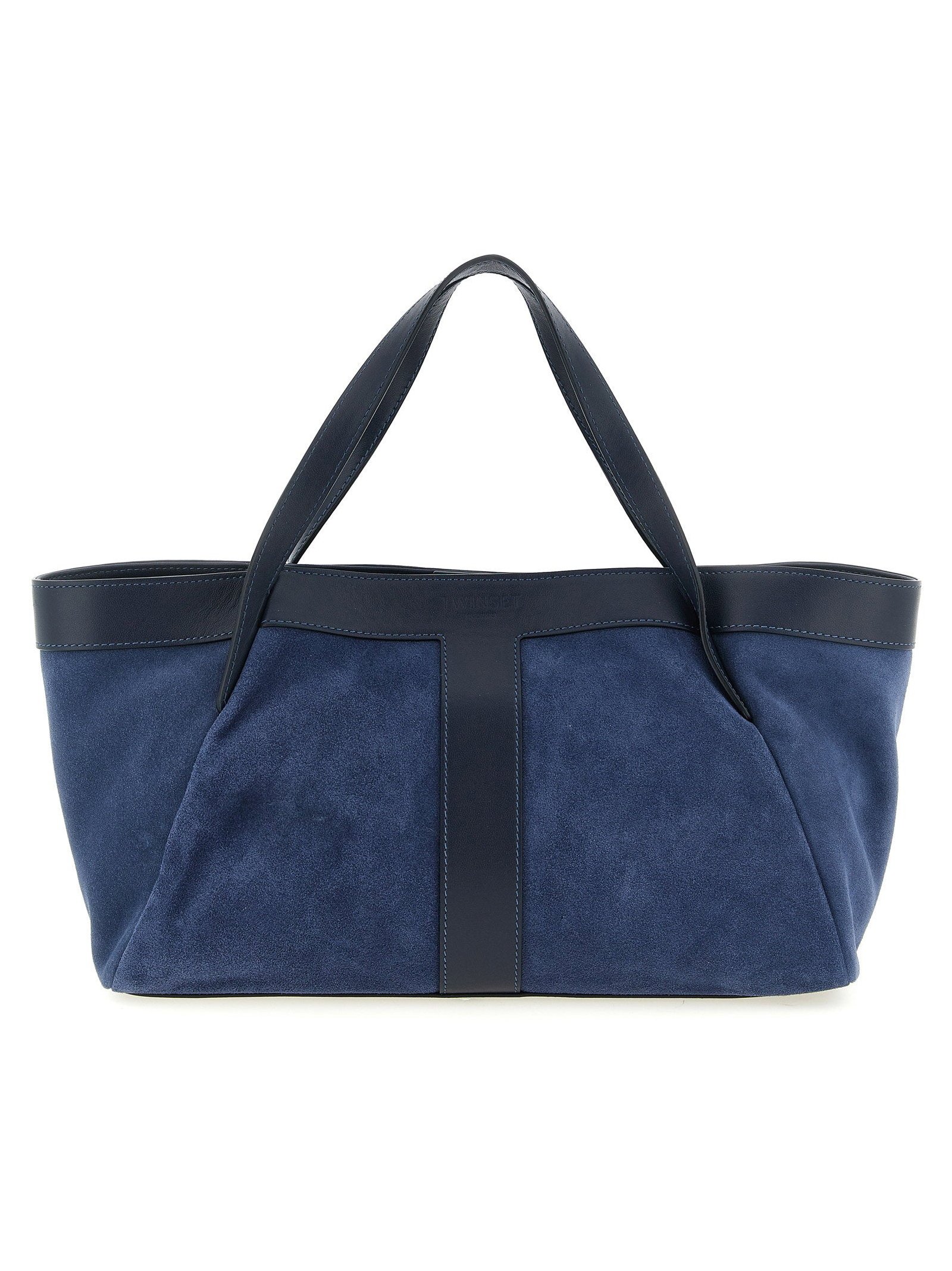 Twin Set Suede and Leather Shoulder Bag — Navy by Twin-Set
