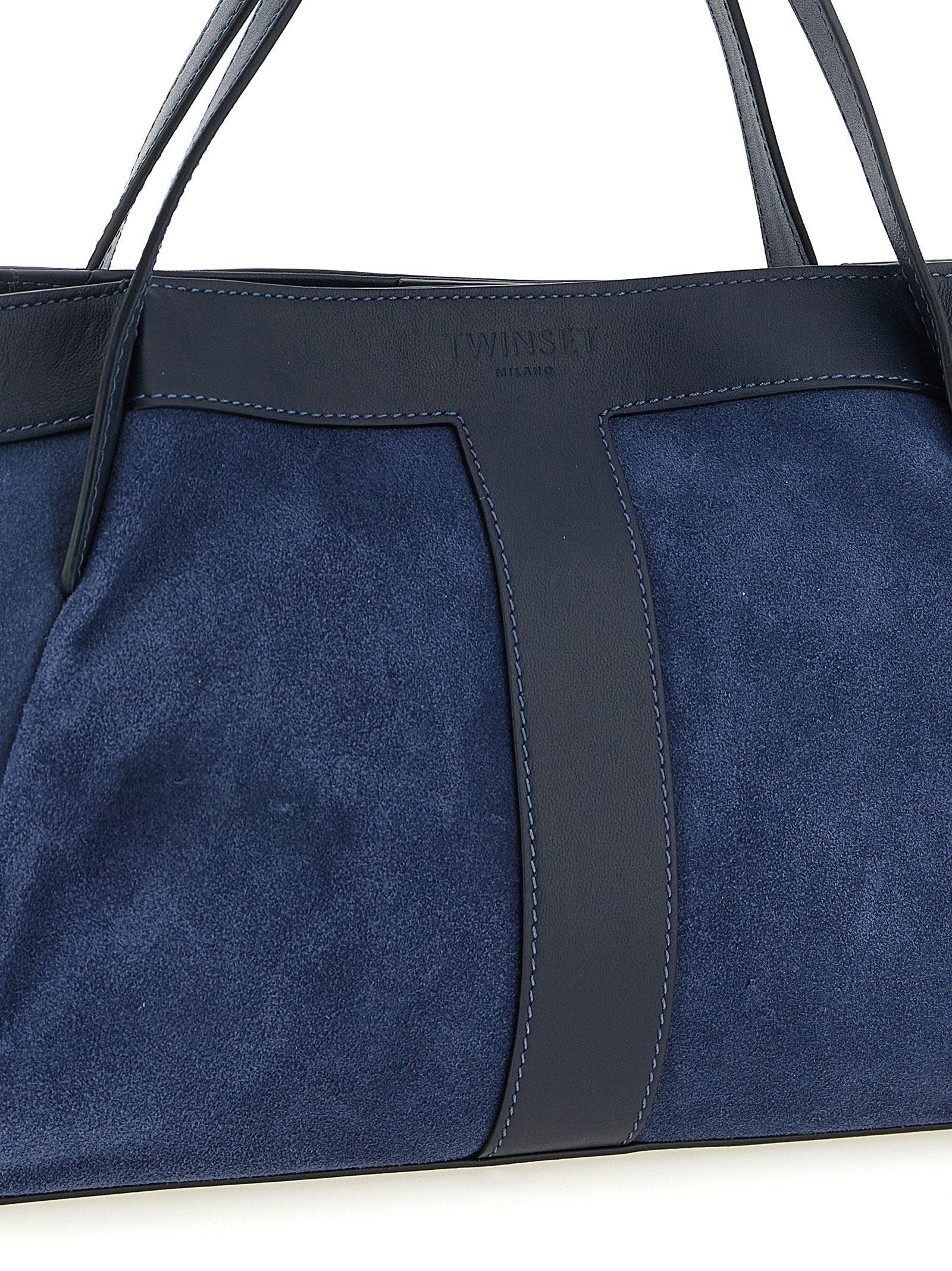 Twin Set Suede and Leather Shoulder Bag — Navy, view 3