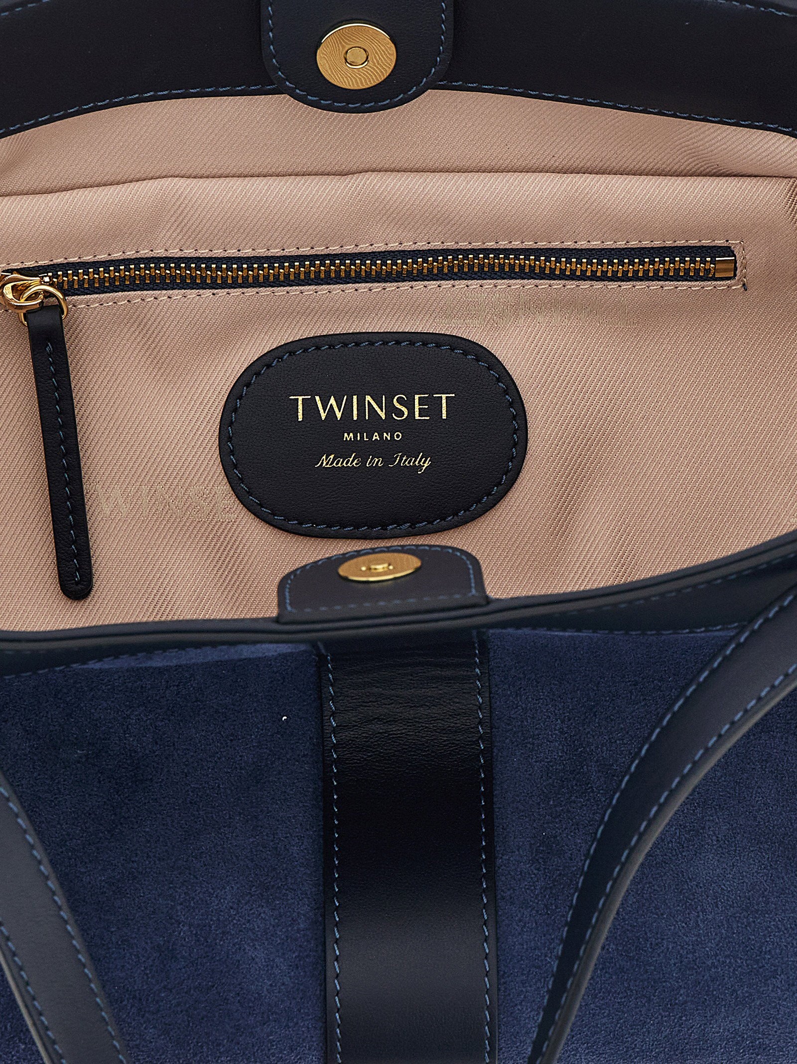 Twin Set Suede and Leather Shoulder Bag — Navy, view 4