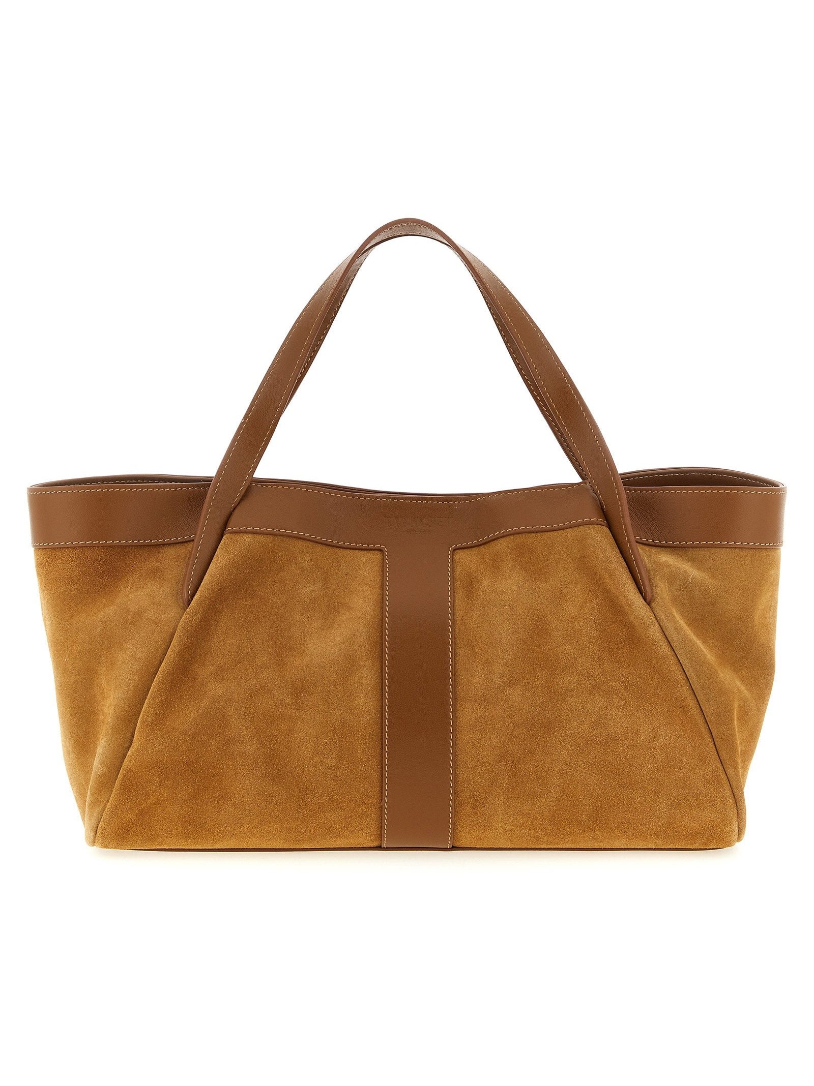Twin Set Suede and Leather Two-Tone Shoulder Bag — Tan by Twin-Set