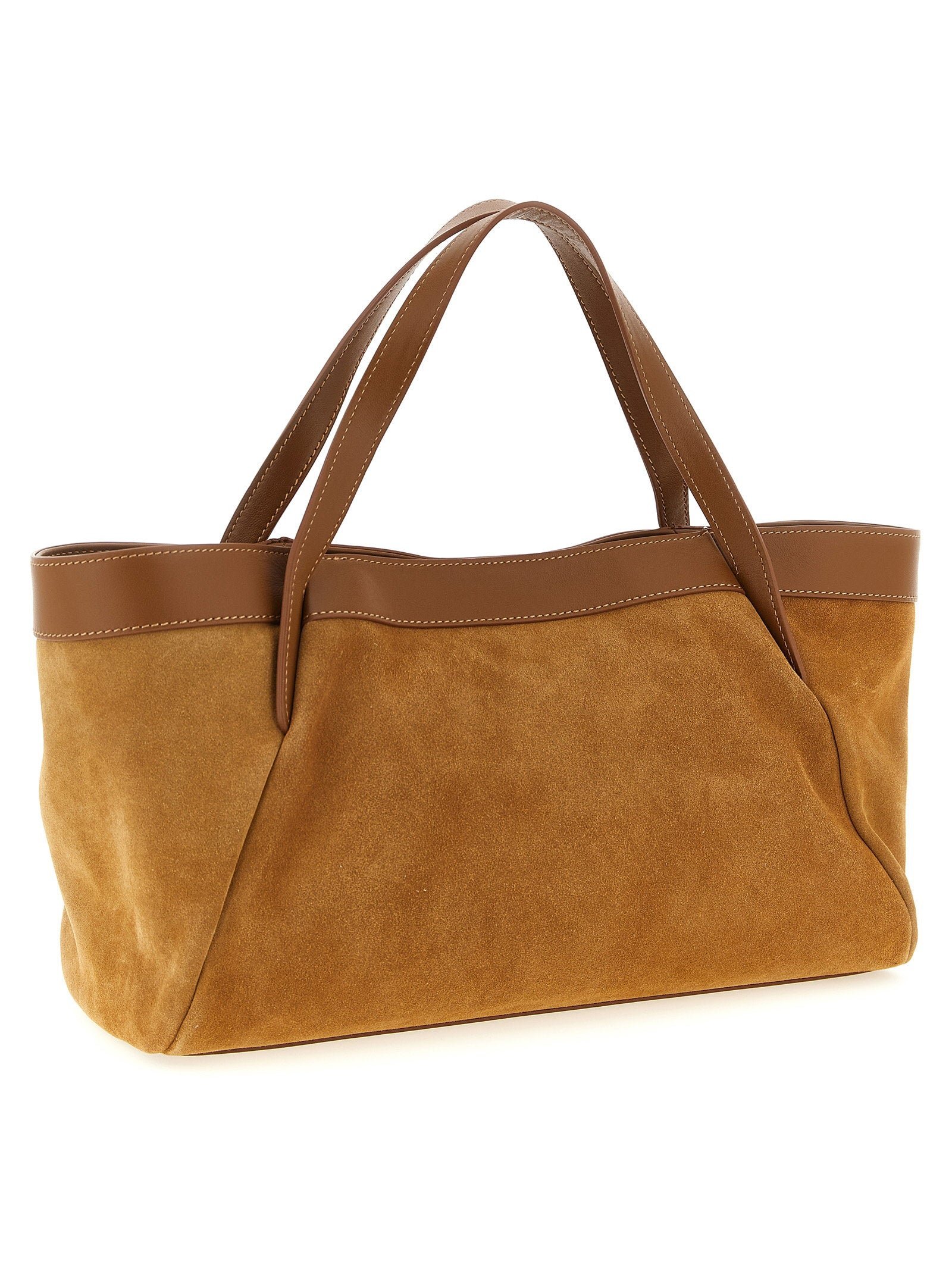 Twin Set Suede and Leather Two-Tone Shoulder Bag — Tan, view 2