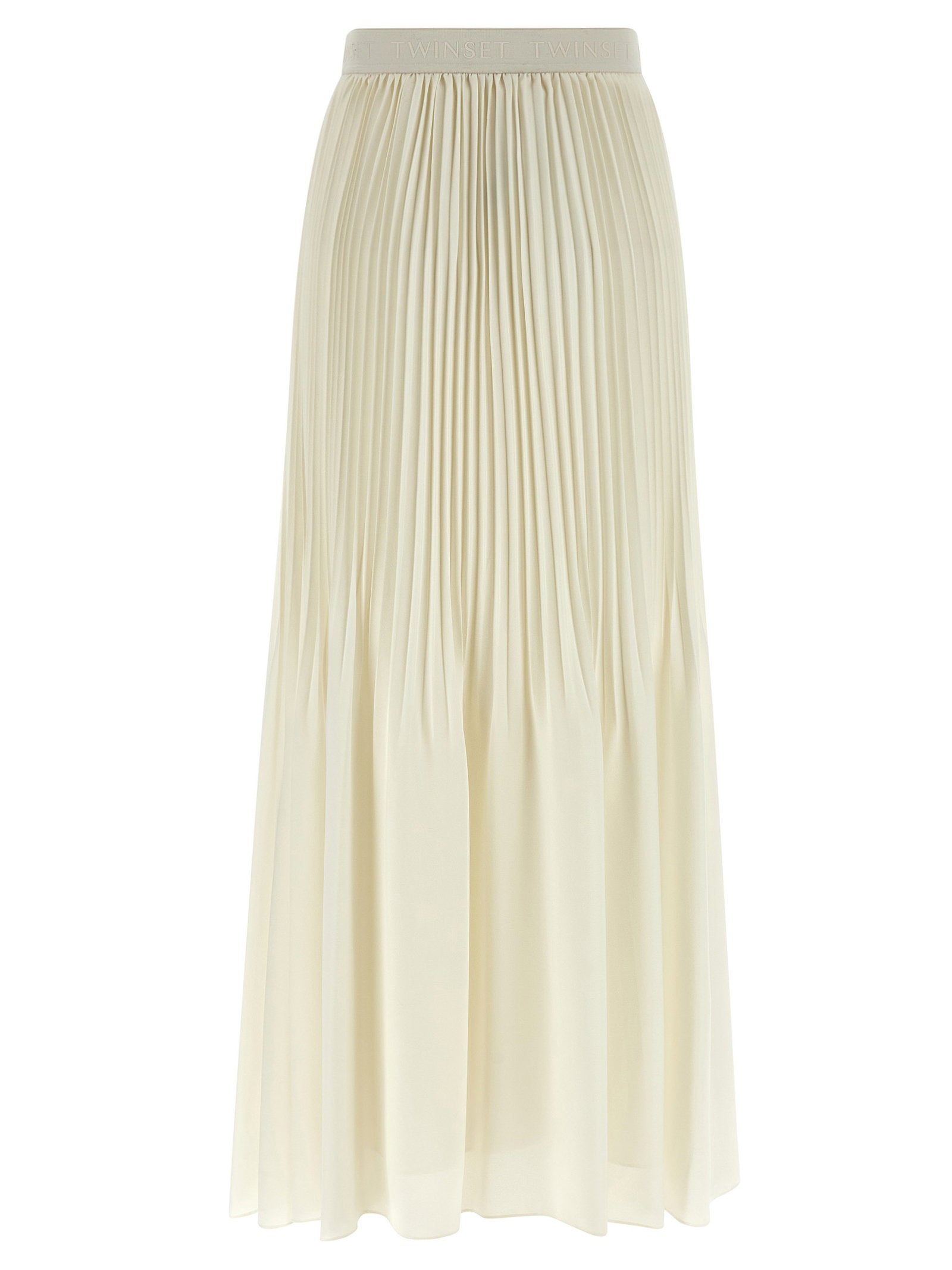 Twin Set Pleated Skirt — Cream, view 2