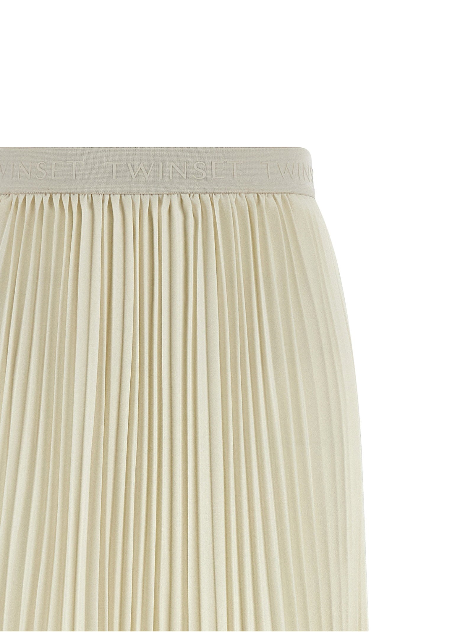 Twin Set Pleated Skirt — Cream, view 3
