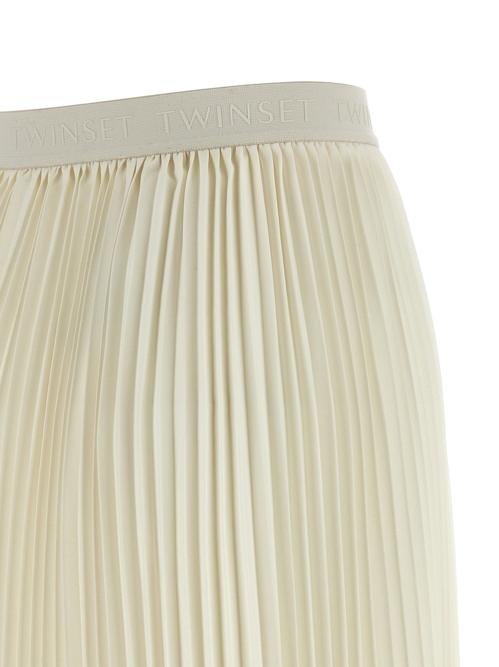 Twin Set Pleated Skirt — Cream, view 4
