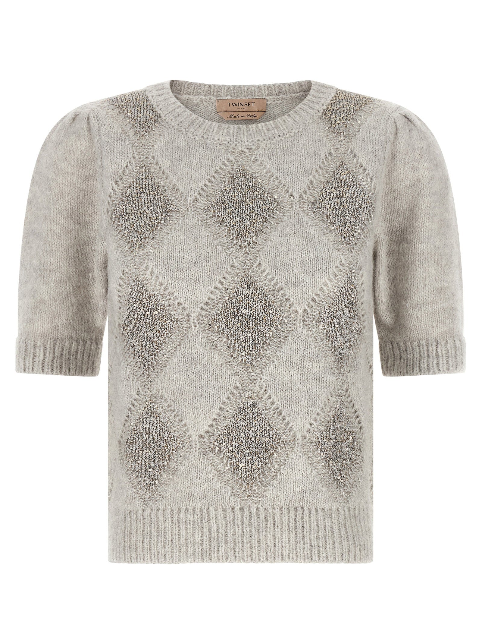 Twin Set Sequin Diamond Jacquard Sweater — Grey by Twin-Set