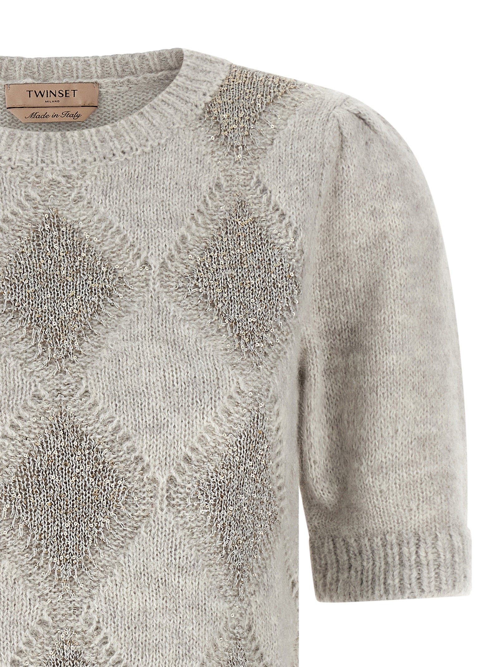 Twin Set Sequin Diamond Jacquard Sweater — Grey, view 3