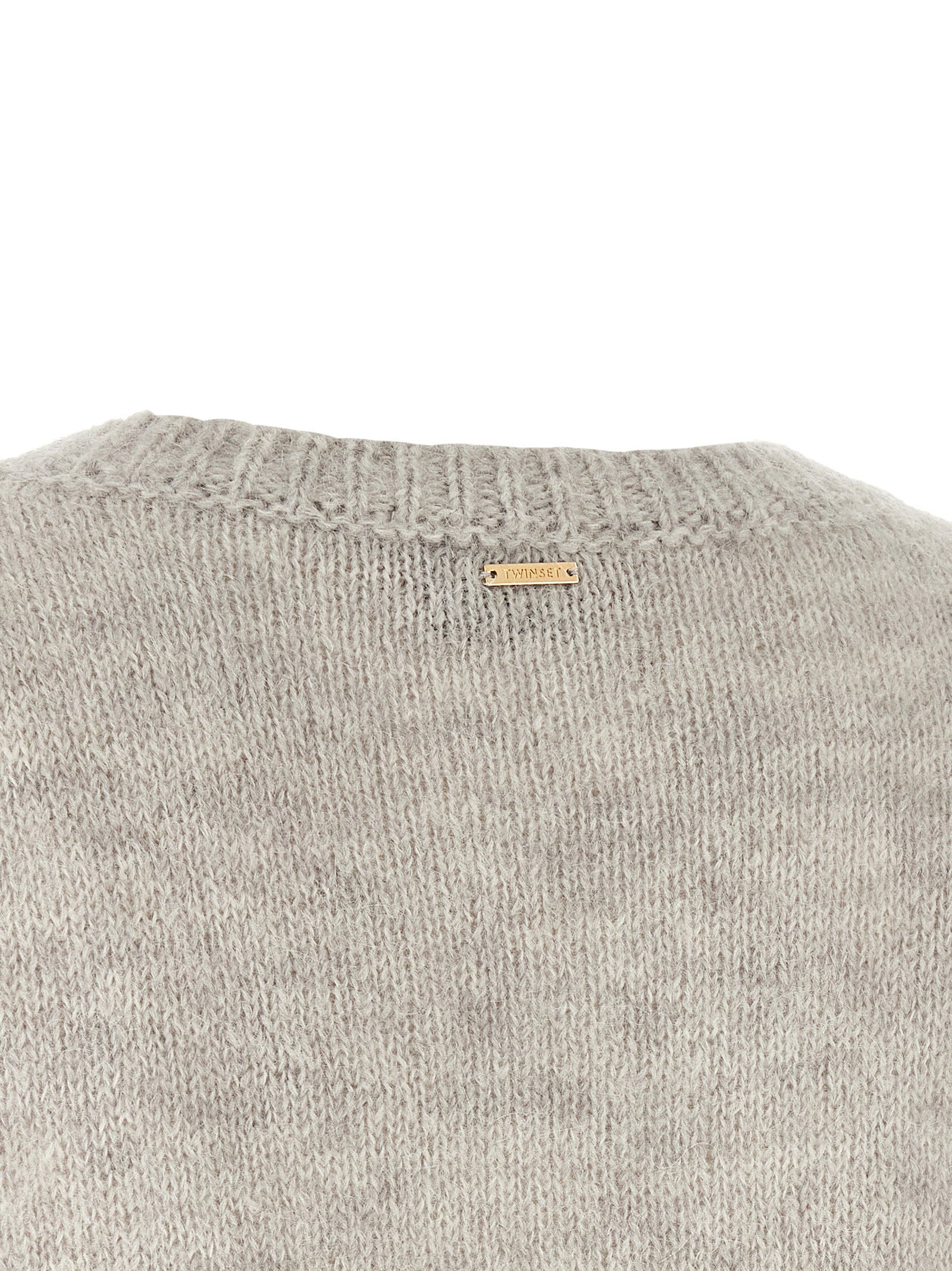 Twin Set Sequin Diamond Jacquard Sweater — Grey, view 4