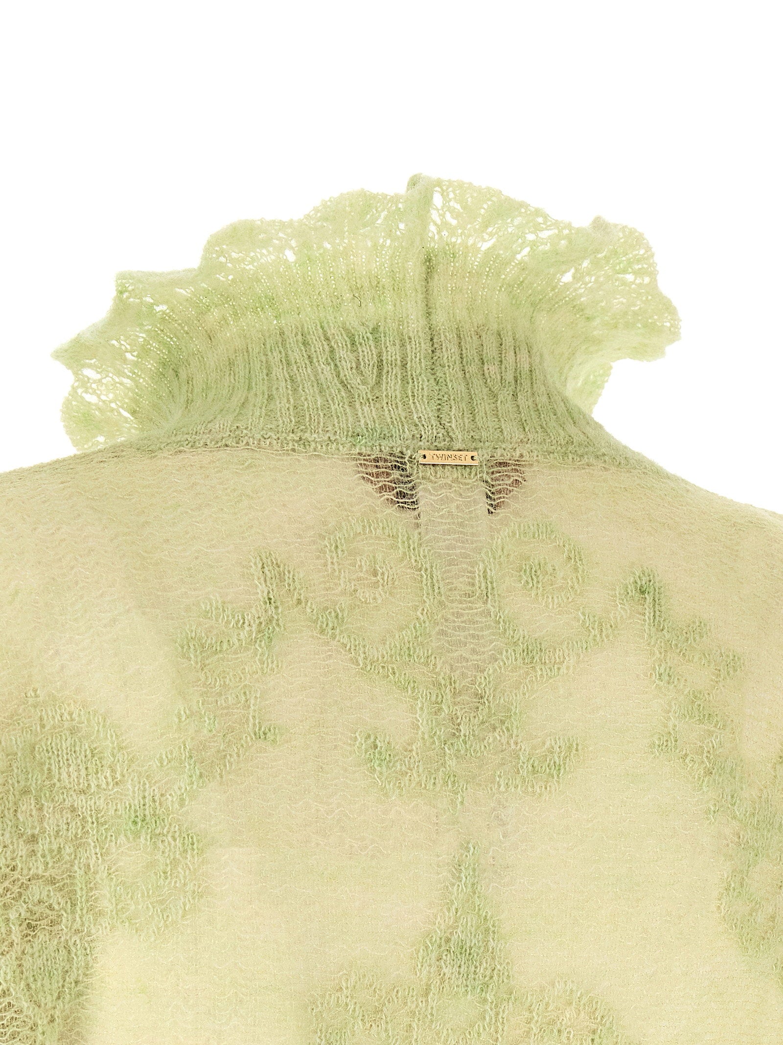 Twin Set Jacquard Alpaca-Blend Sweater — sage green, view 4