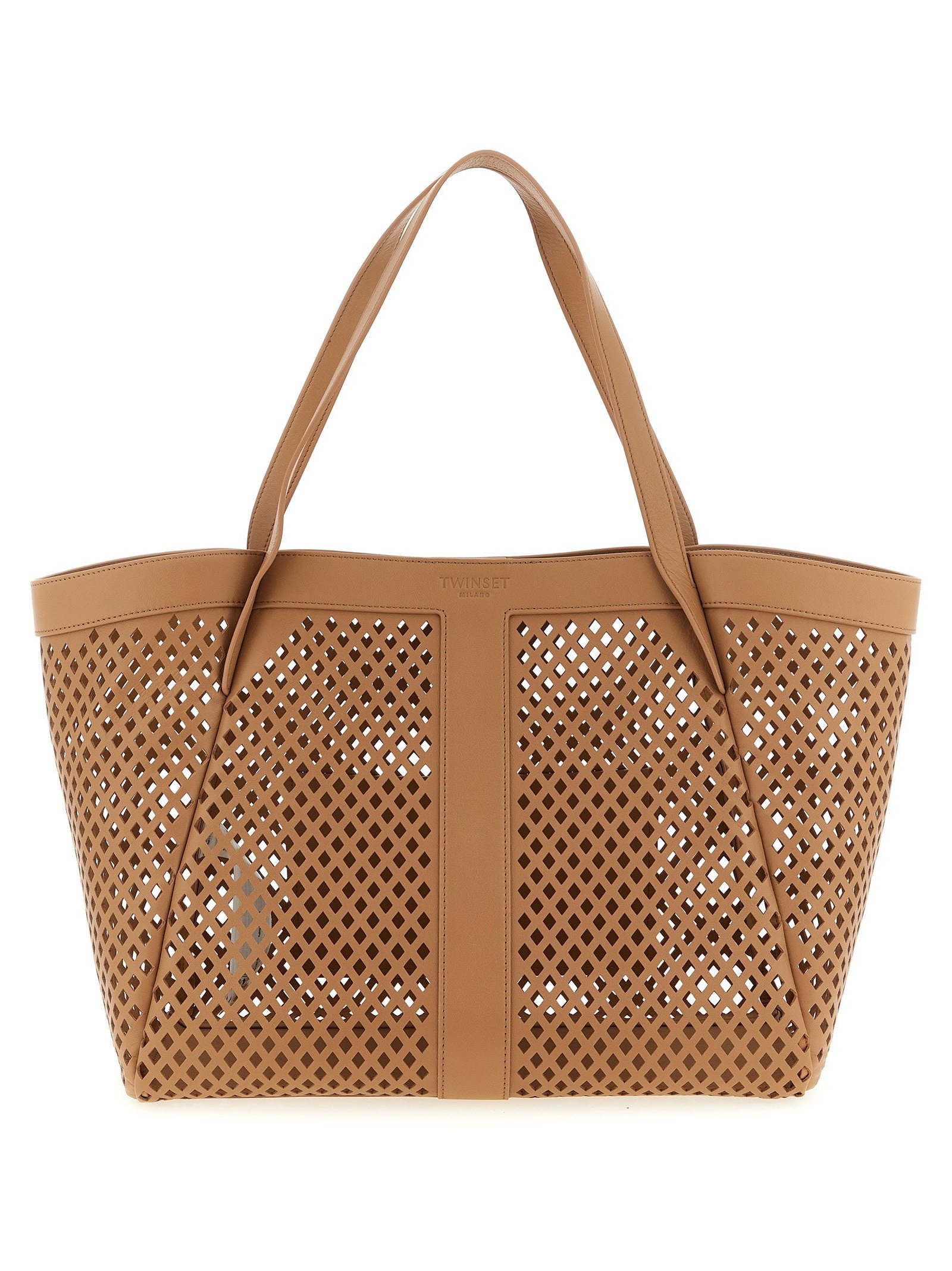 Twin Set Openwork Leather Tote Bag — Beige by Twin-Set
