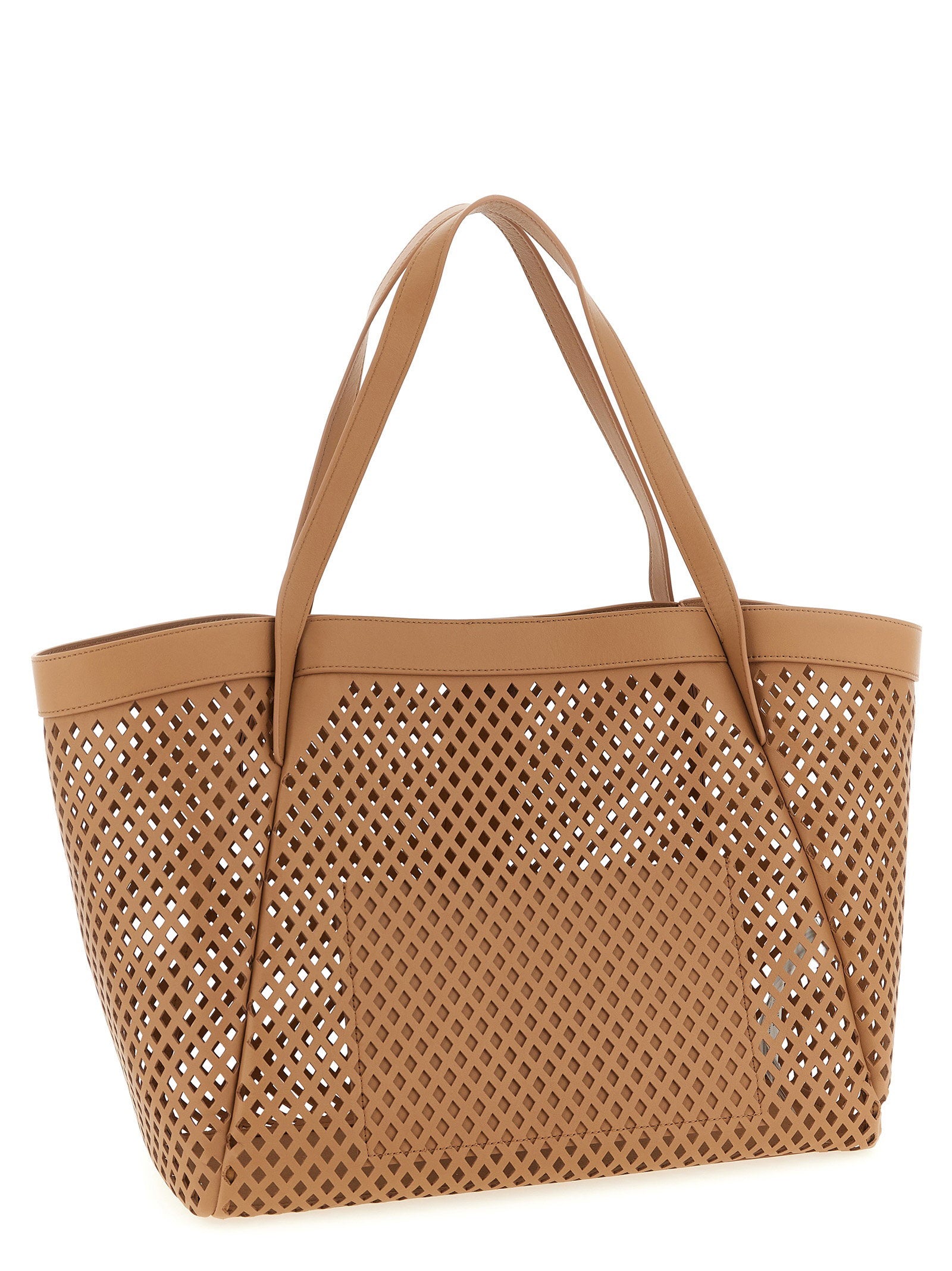 Twin Set Openwork Leather Tote Bag — Beige, view 2